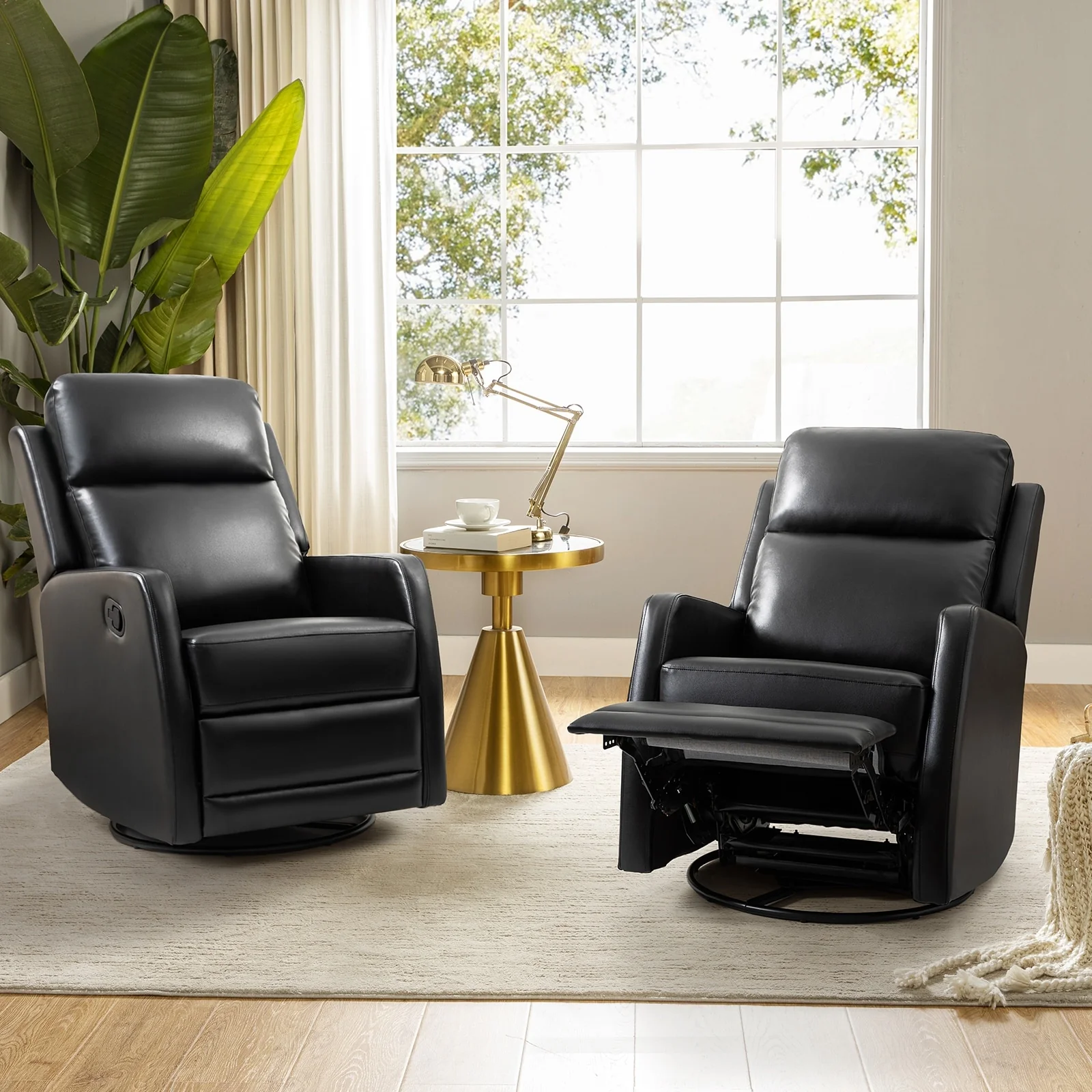 Esteban Modern Faux Leather Manual Rocking Swivel Recliner with Wingback Set of 2