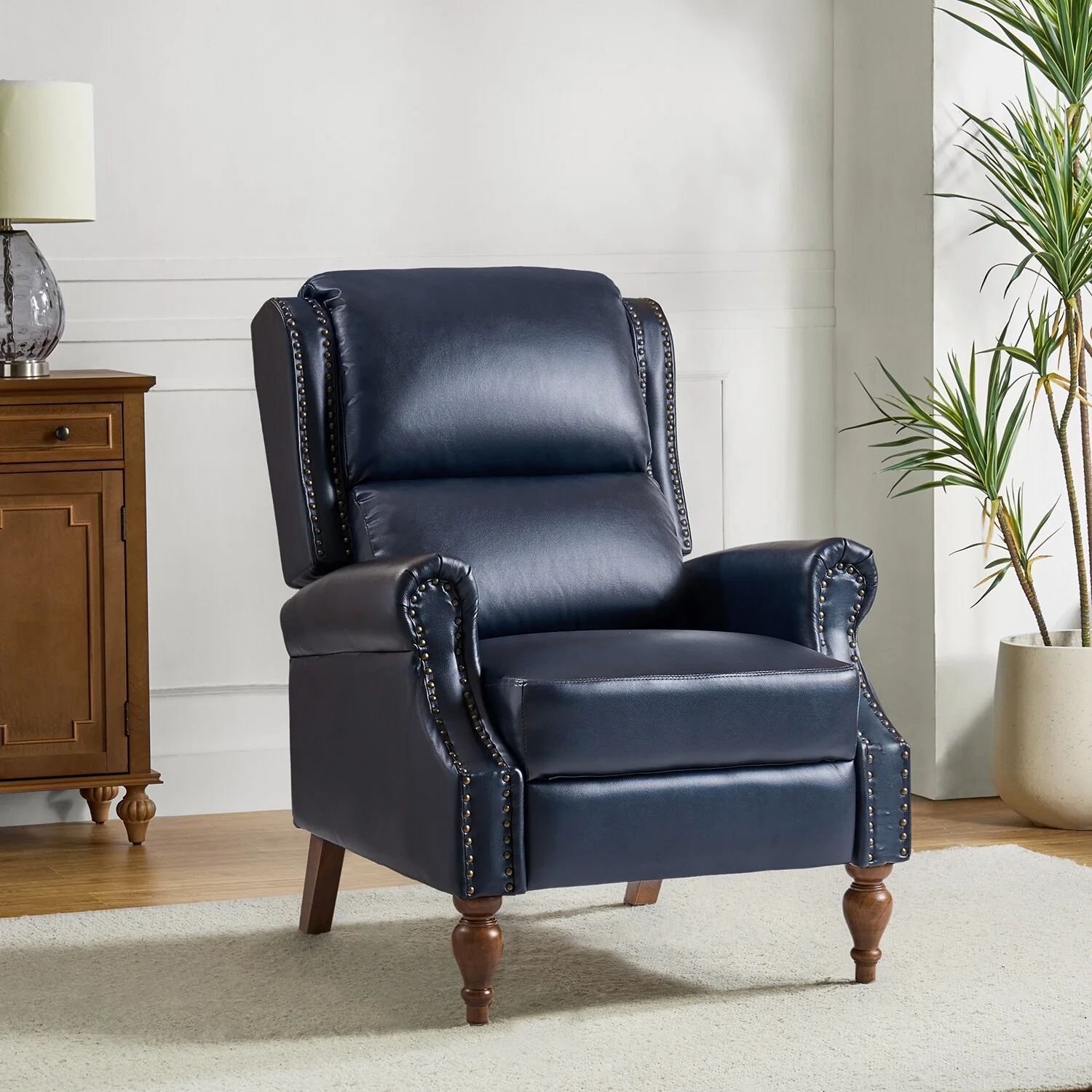 Terri Traditional Vegan Leather Manual Push Back Recliner by HULALA HOME