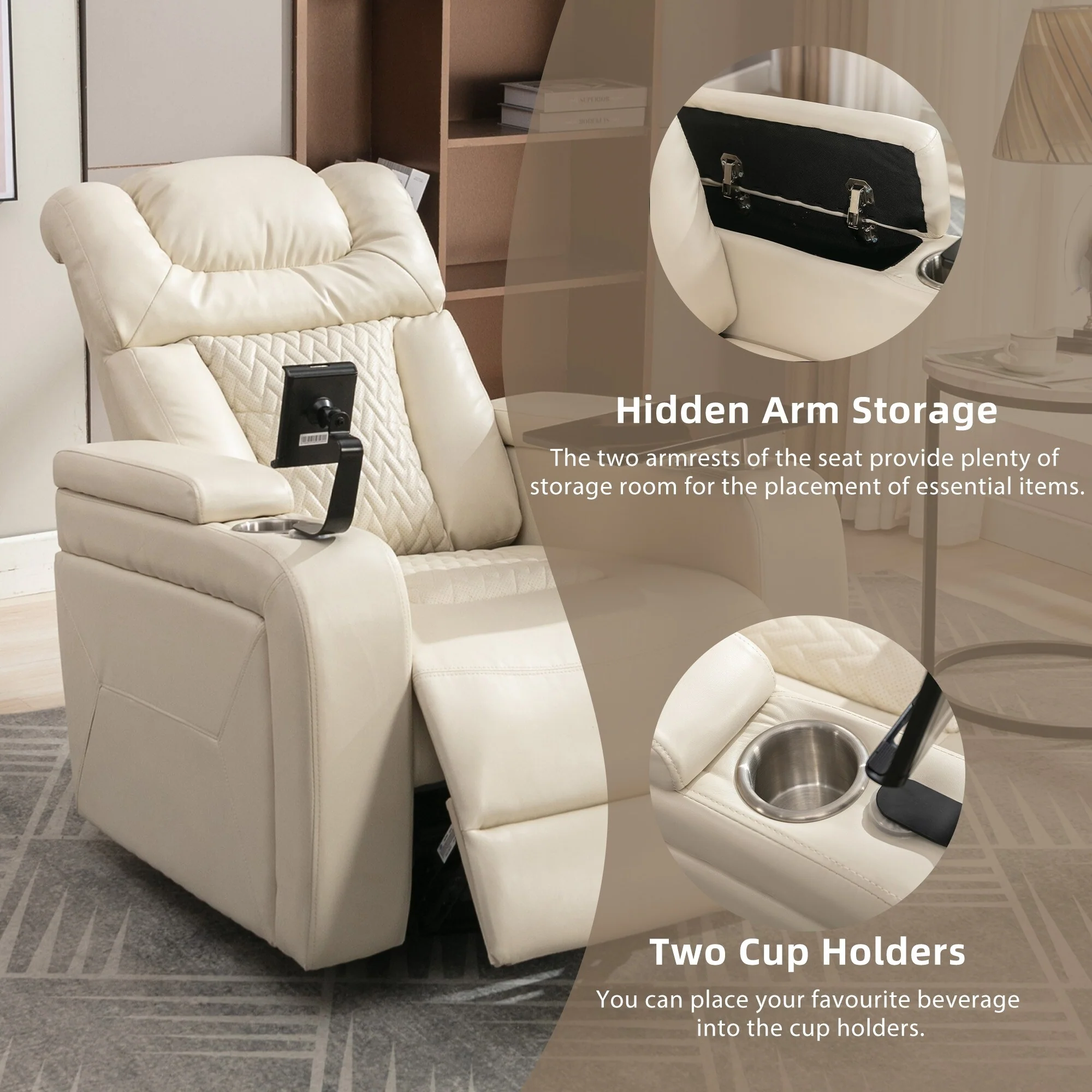 Power Recliner Chair with 270�� Swivel, Tray, USB & Cup Holders