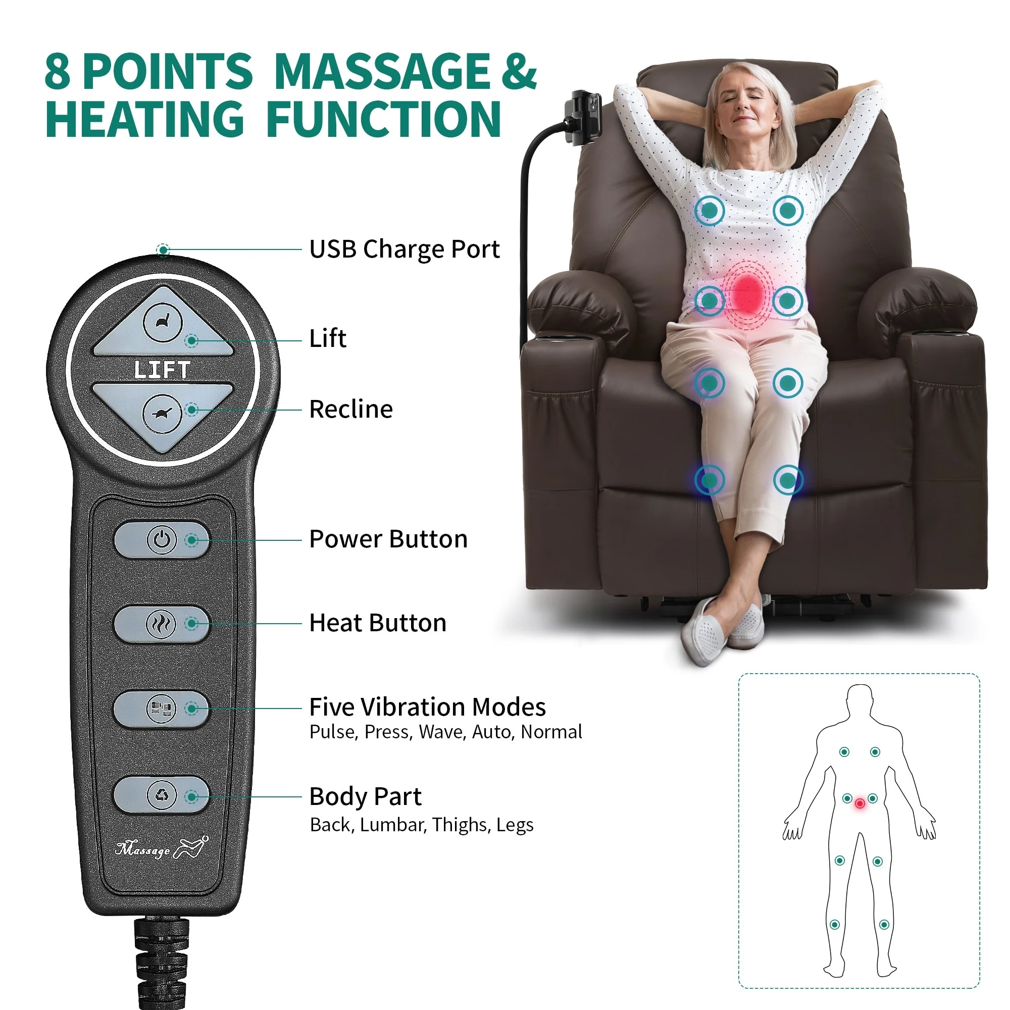 Modern Reclining Chair Fabric Massage with LED and Mobile Phone Holder