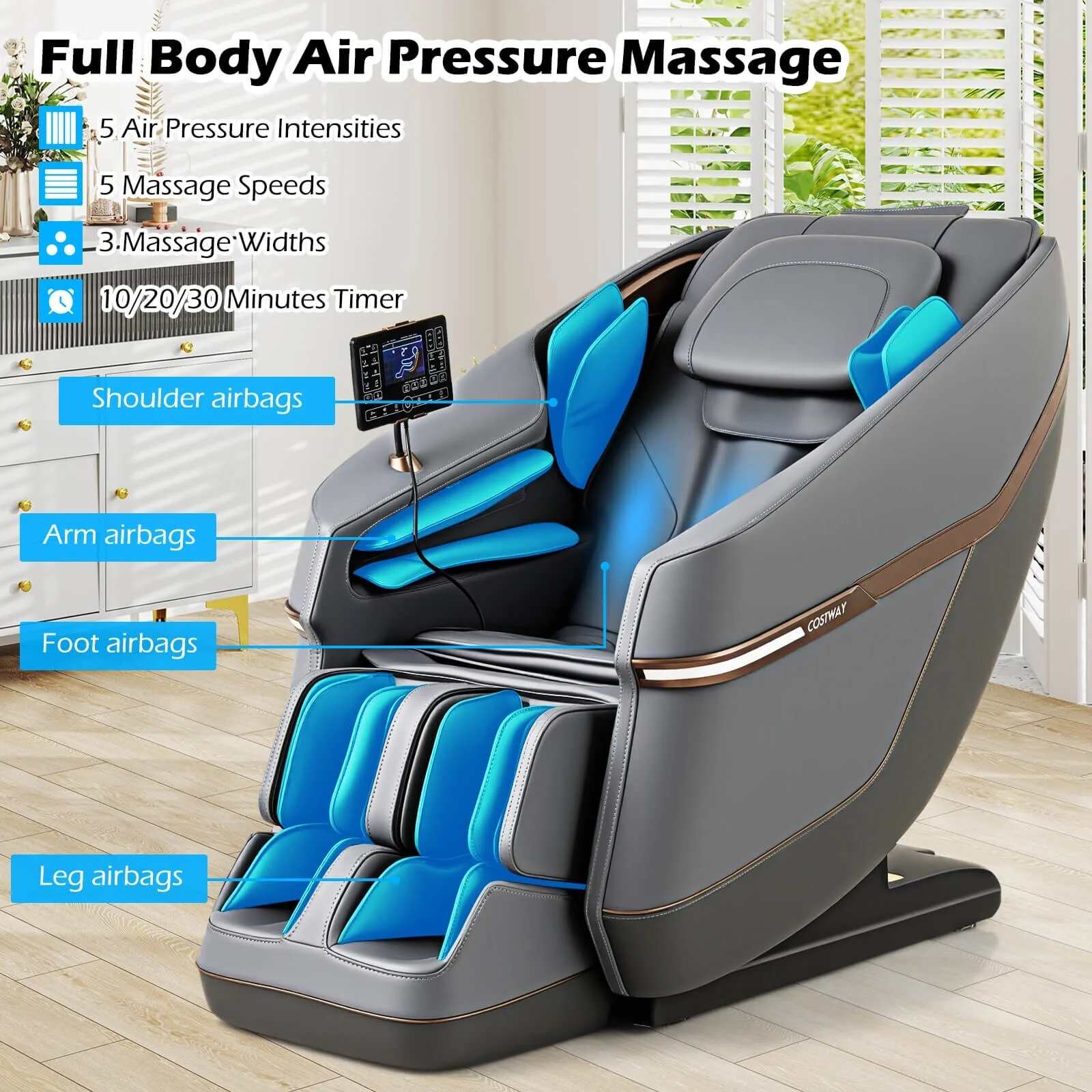 Costway Full Body Zero Gravity Massage Chair with Airbags Waist Heater