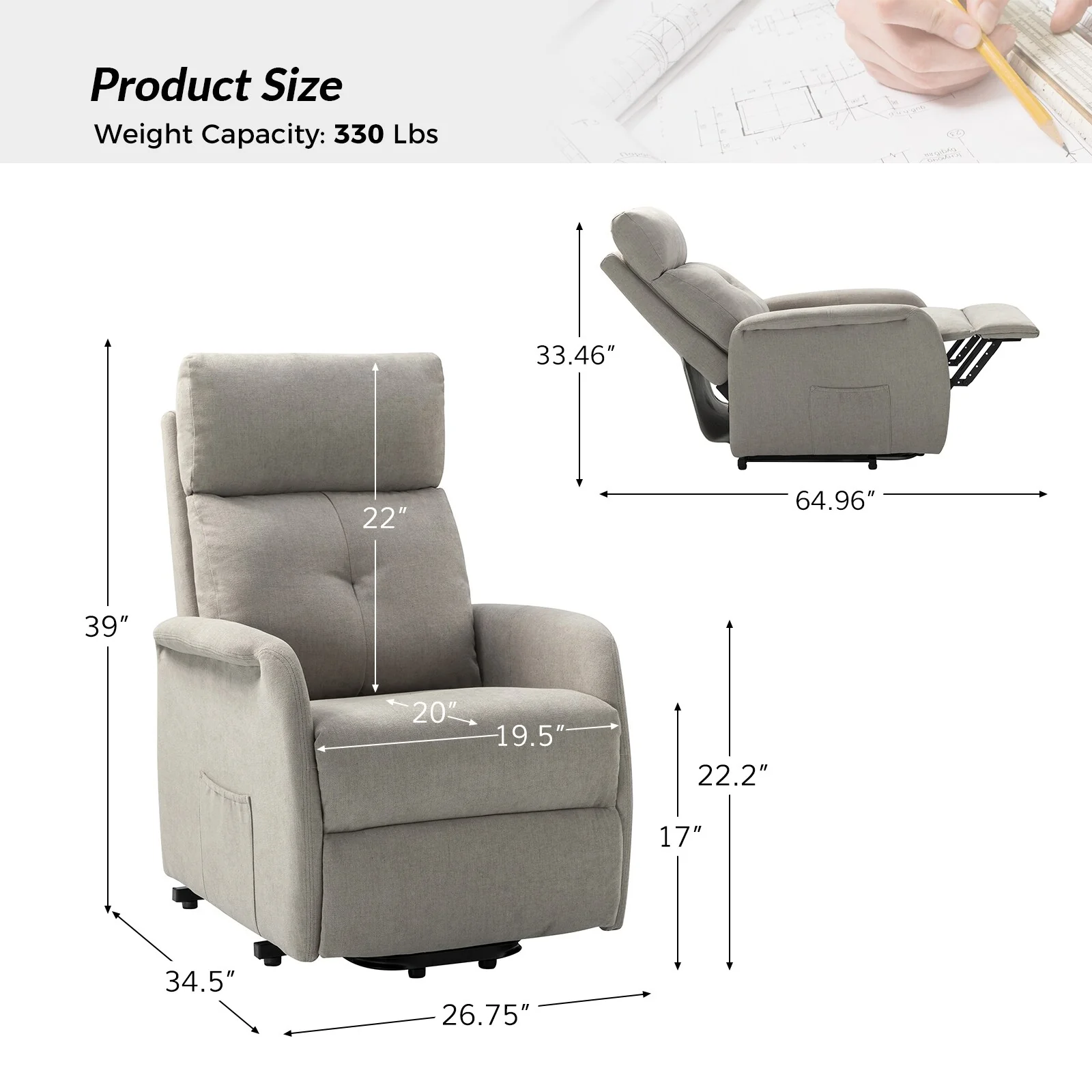 Elisa Power Remote Lift Assist Recliner with Metal Base