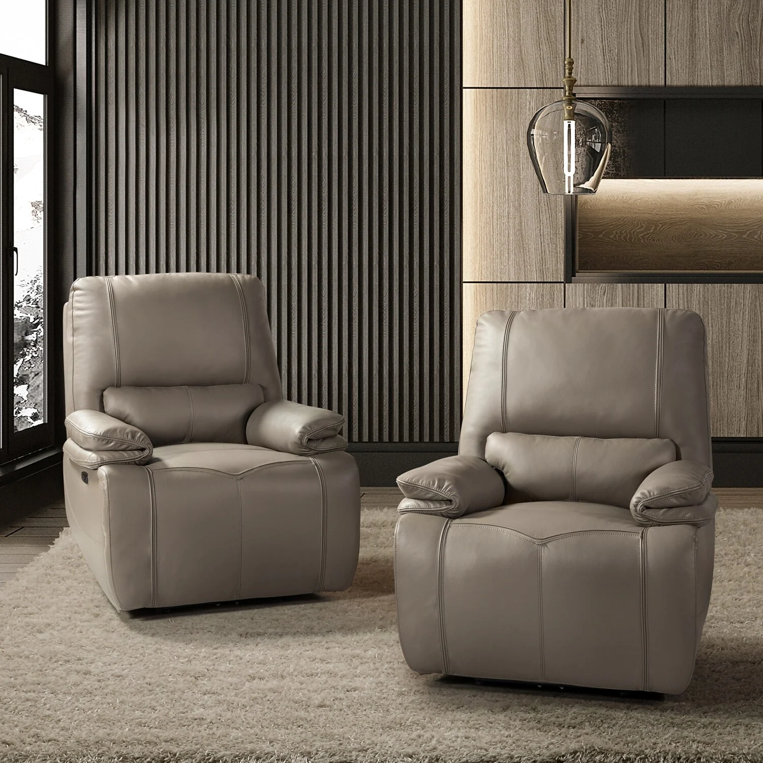 Clara Genuine Leather Power Recliner with Cushion Padded, Set of 2