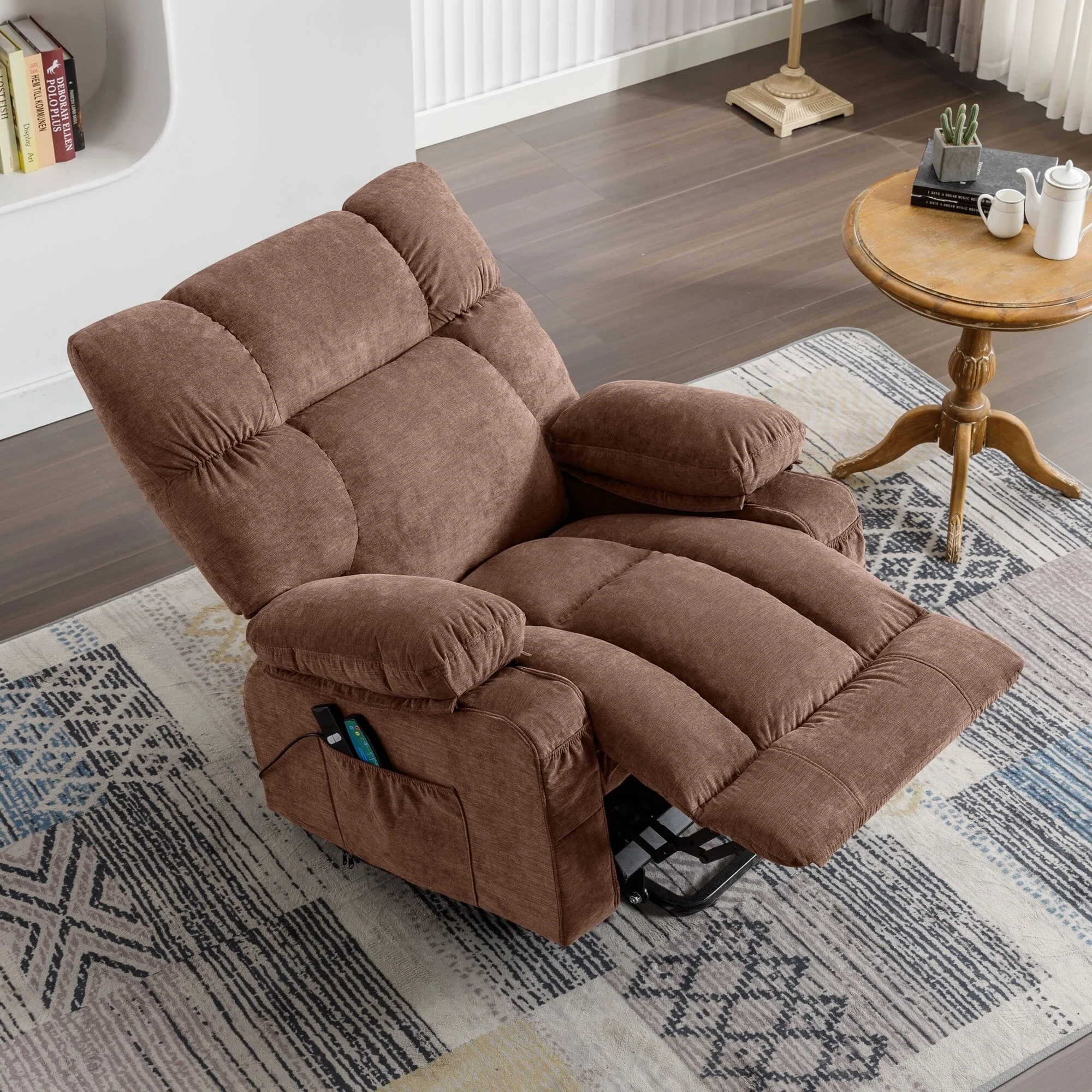 Blue Power Lift Recliner Chair with Heat, Massage, USB Charging, Side Pockets and Remote Control