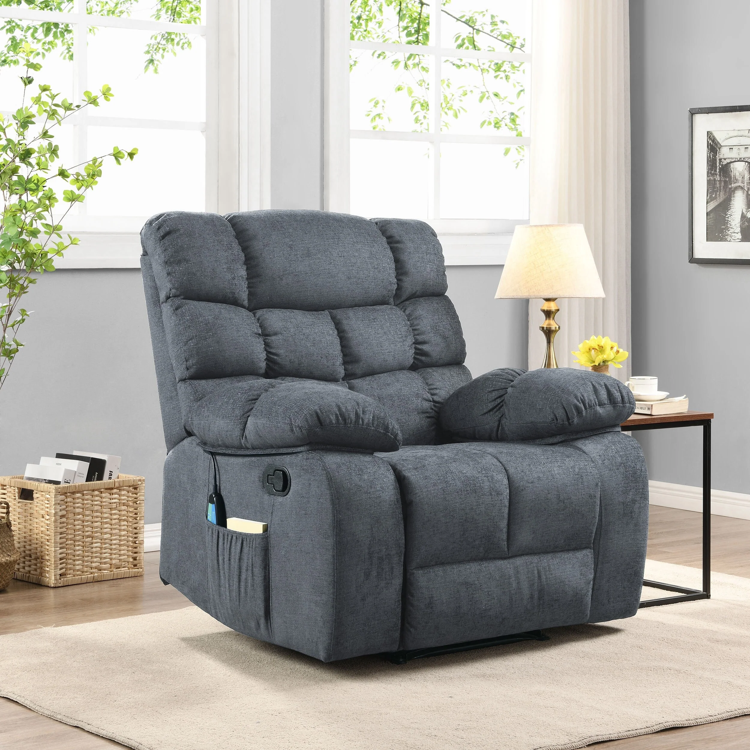 Modern Massage Recliner Chair with Pillow Tufting & Manual Recline