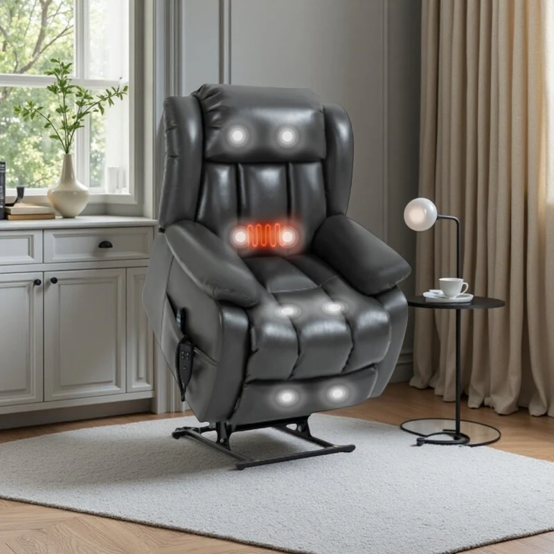 Grey Electric Power Lift Recliner Chair with Dual Motor, Infinite Position Adjustment, Massage & Heat, Supports Up to 350 lbs