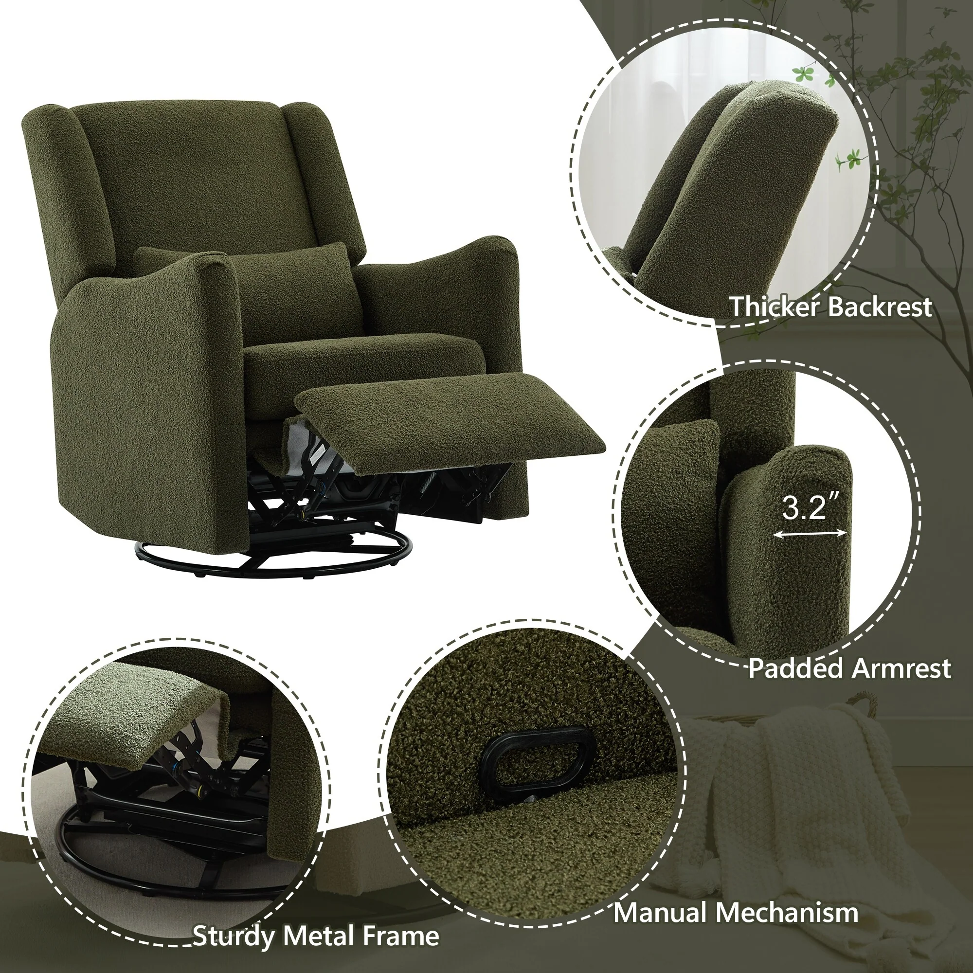 29.5'' Wide Wingback Swivel Rocker Recliner Chair
