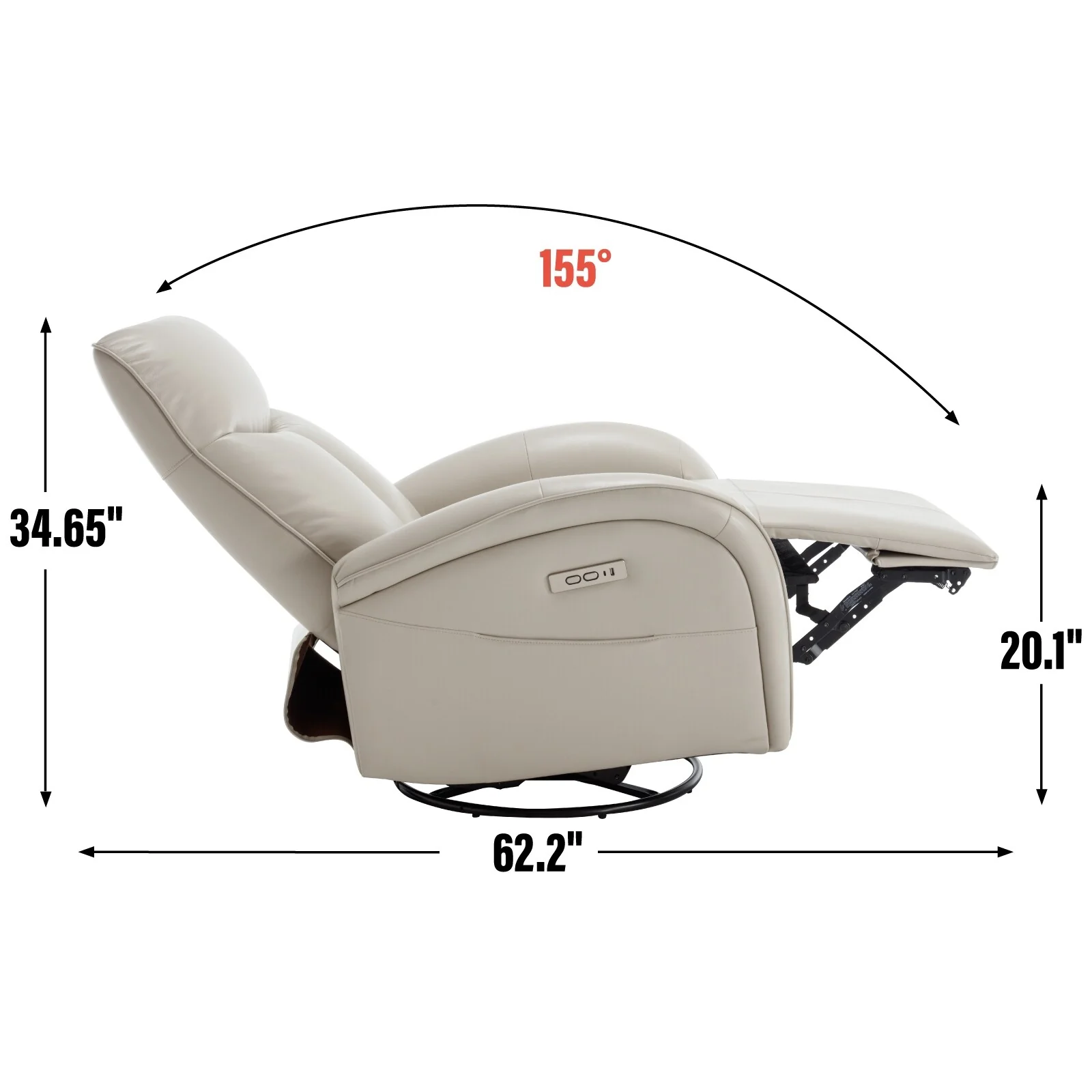 Armless Power Glider Swivel Recliner Chair with USB & High Back