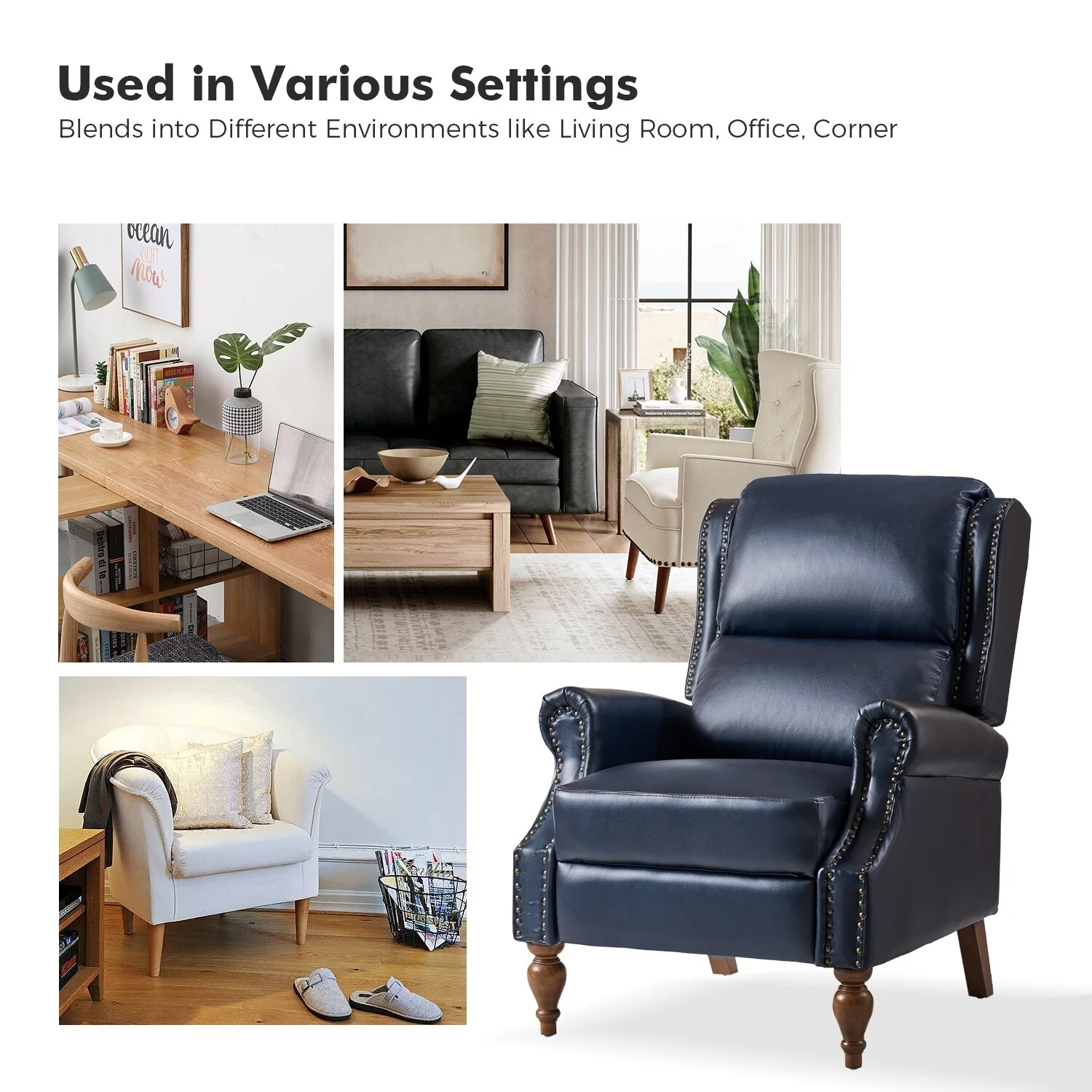 Terri Traditional Vegan Leather Manual Push Back Recliner by HULALA HOME