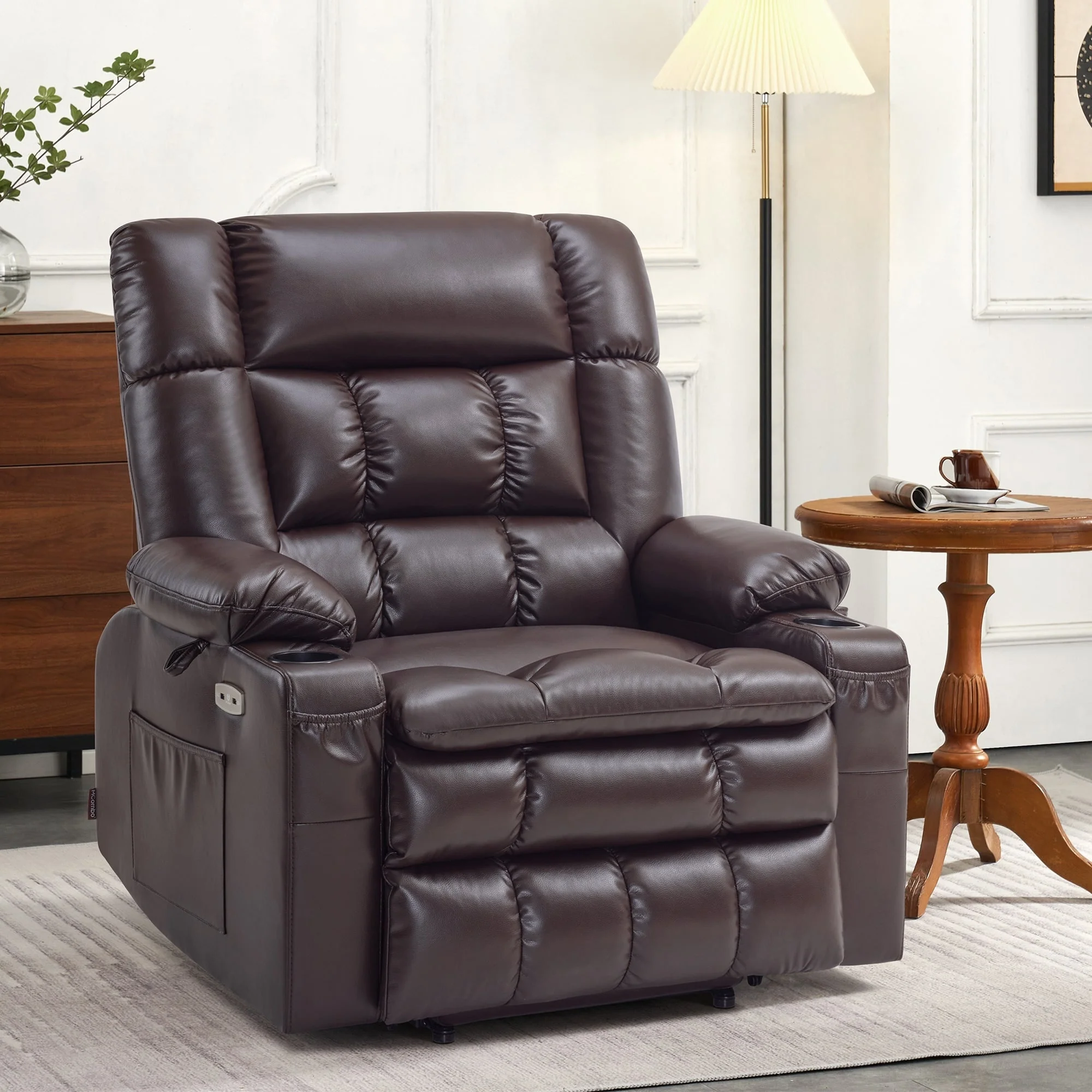 MCombo Dual Motor Power Lift Recliner Chair with Massage and Heat for Big People, Faux Leather R7891 (Large-Wide)
