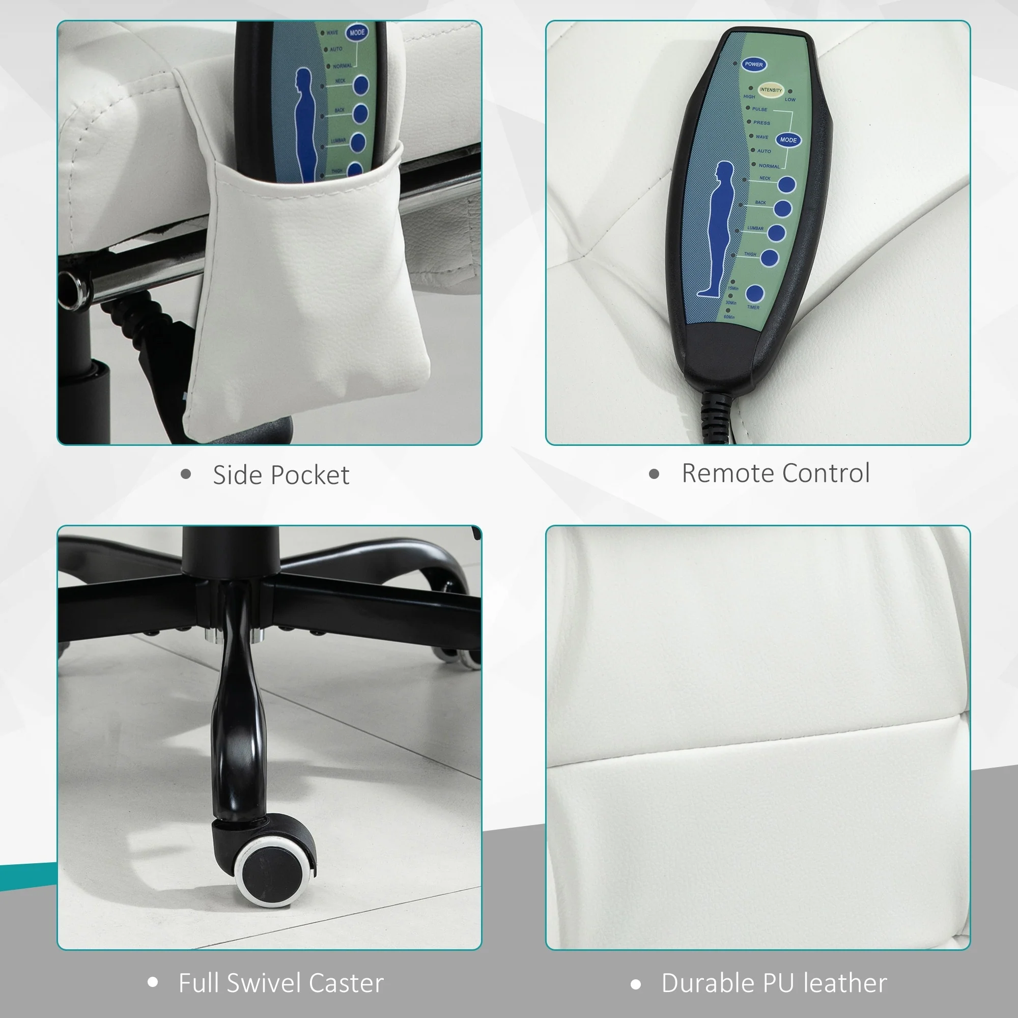 Ergonomic PU Leather Office Chair with 7-Point Massage, Reclining Backrest, Lumbar Cushion & Retractable Footrest