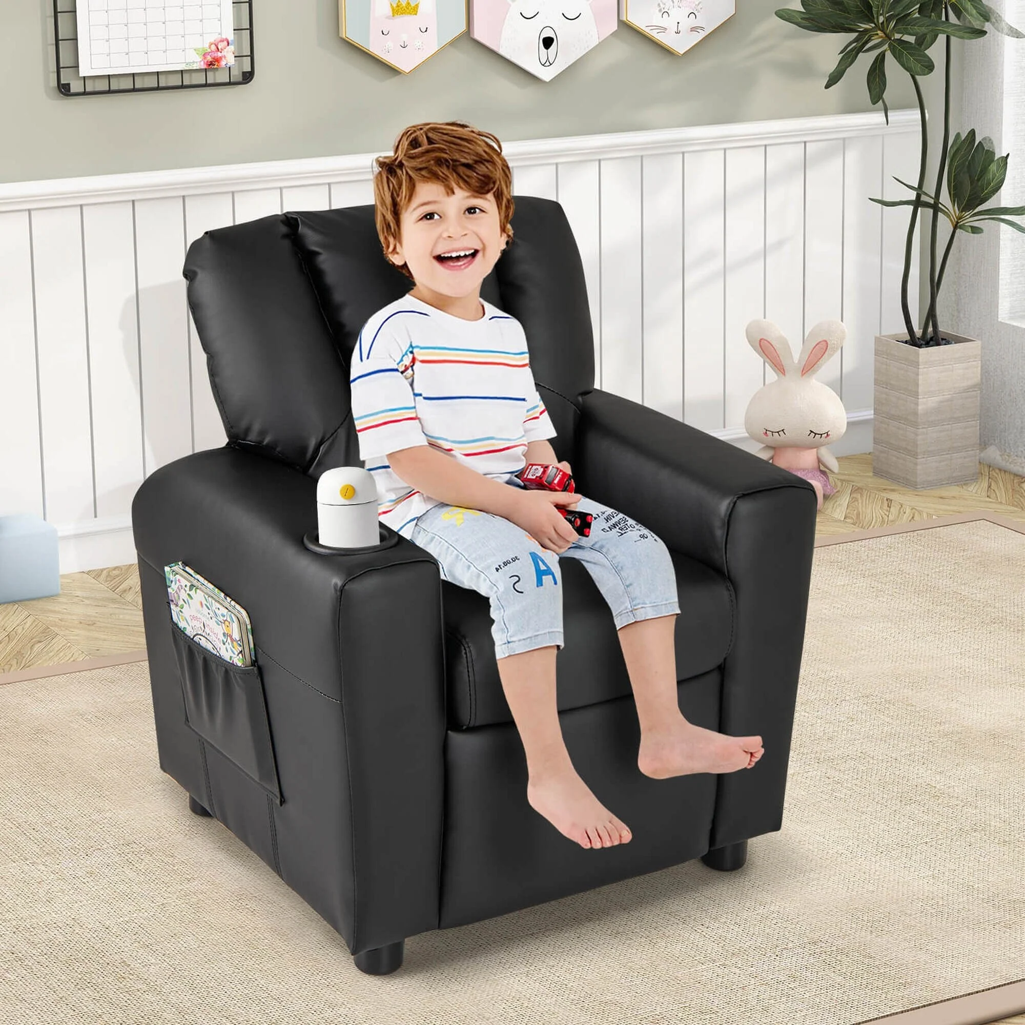 Costway Kids Recliner Chair with Cup Holder  Side Pocket Adjustable