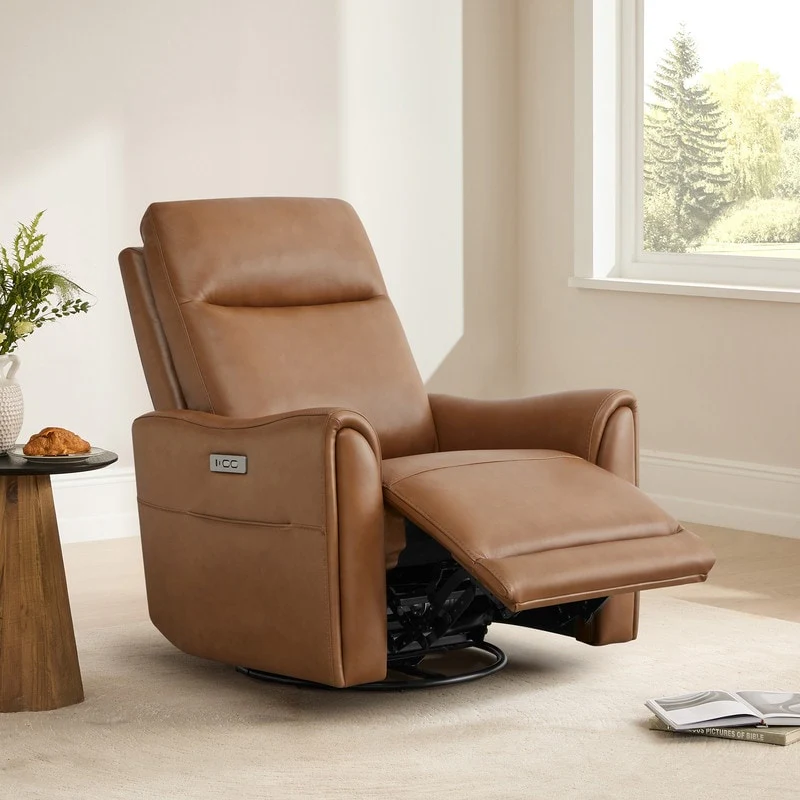 Farley Power Swivel Genuine Leather Recliner Chair Nursery Glider