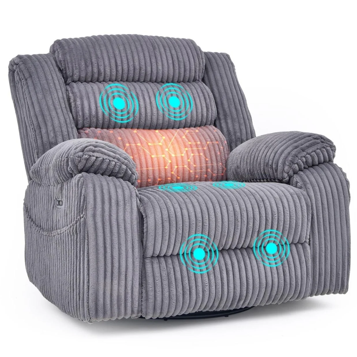 Extra-wide 270�� Rotating Heated Massage Electric Recliner with USB/Type-C Charging Port