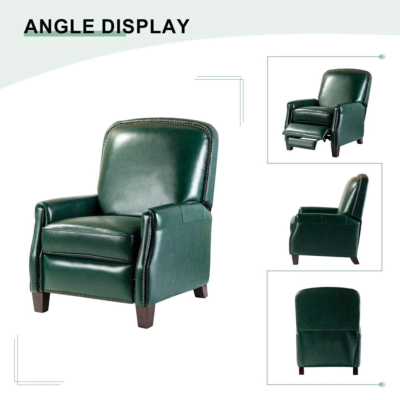 Gladis Modern Retro Genuine Leather Recliner with Nailhead Trim by HULALA HOME