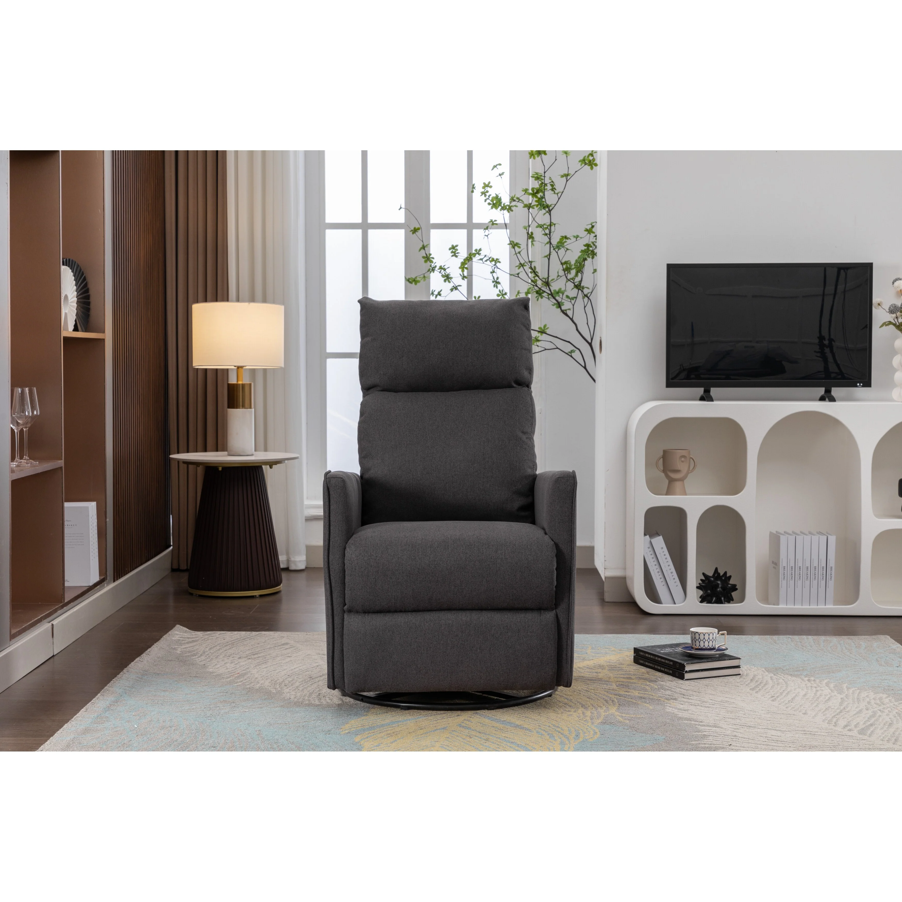 Manual Swivel Rocker Recliner Chair with Adjustable Back & Footrest