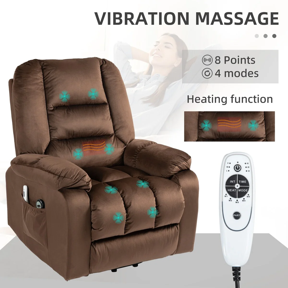 HOMCOM Power Lift Recliner Chair, Ergonomic Massage Chair with 4 Positions and Heating