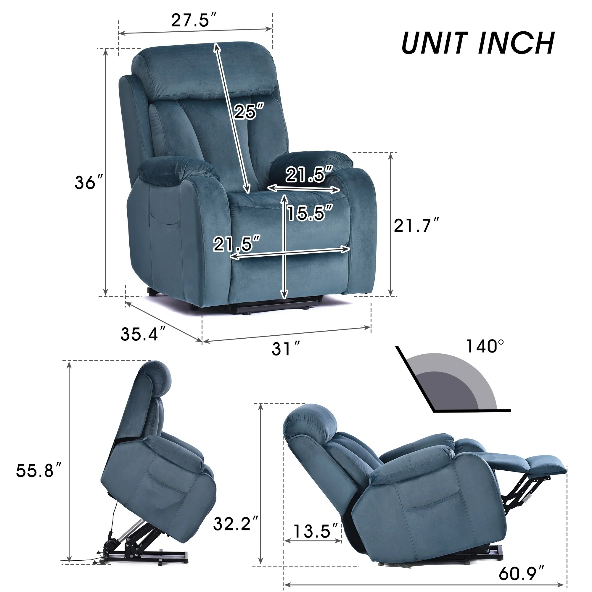 Wide Recliner Chair (330?lbs) with Remote & 180�� Recline