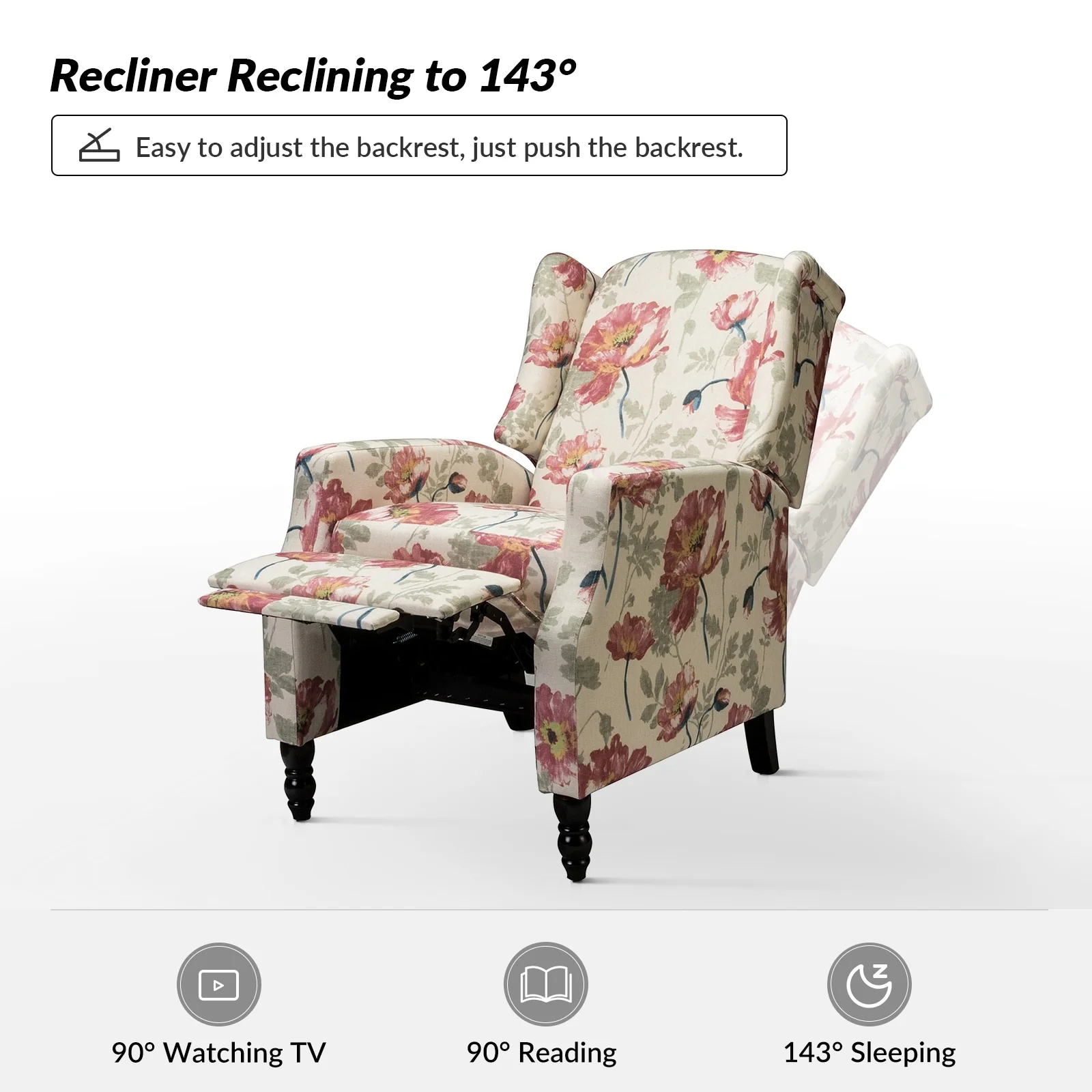 Damaris Mid-Century Modern Manual Pushback Recliner with Wingback Design by HULALA HOME