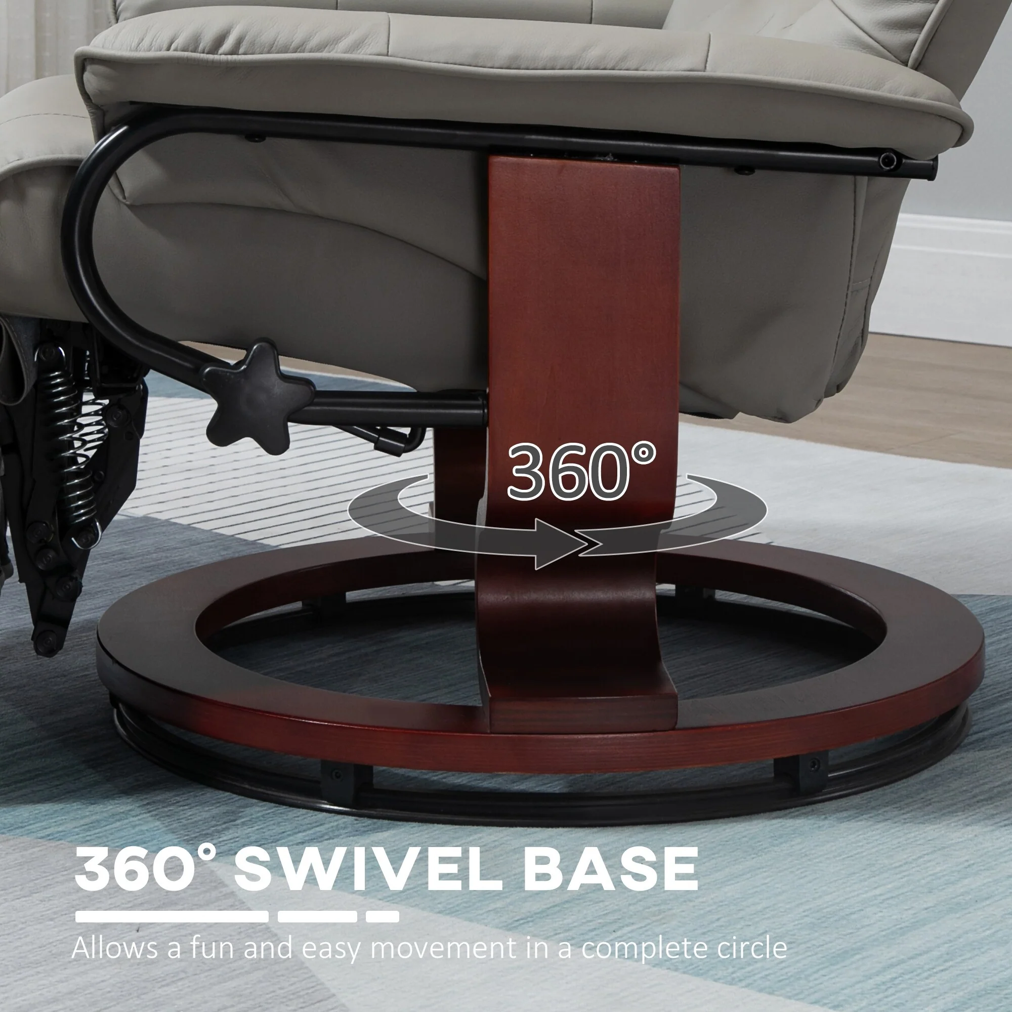 Manual Recliner with Swivel Wood Base Padded Armrest