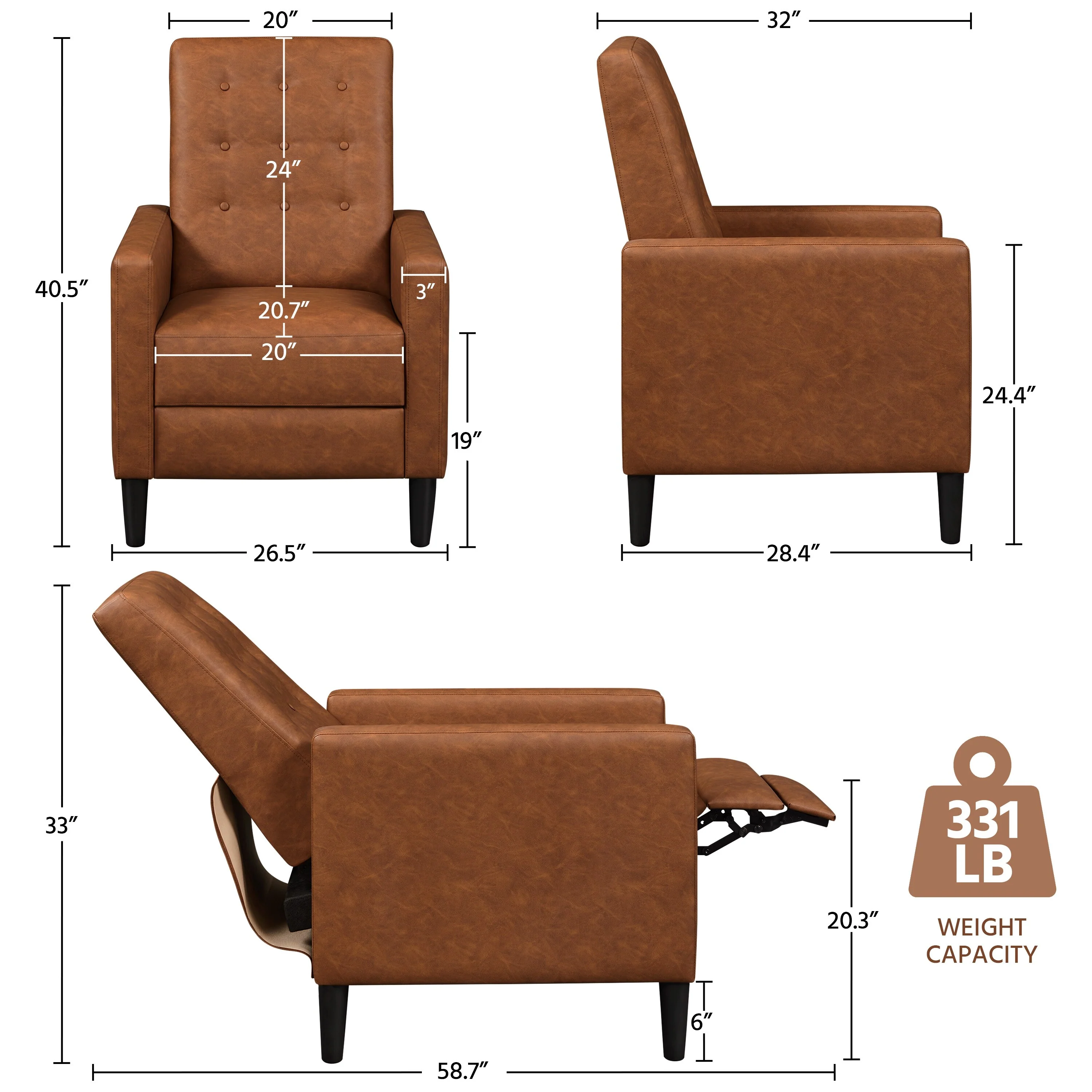 Yaheetech Modern Faux Leather Recliner Adjustable Back  Footrest Tufted Upholstered Sofa