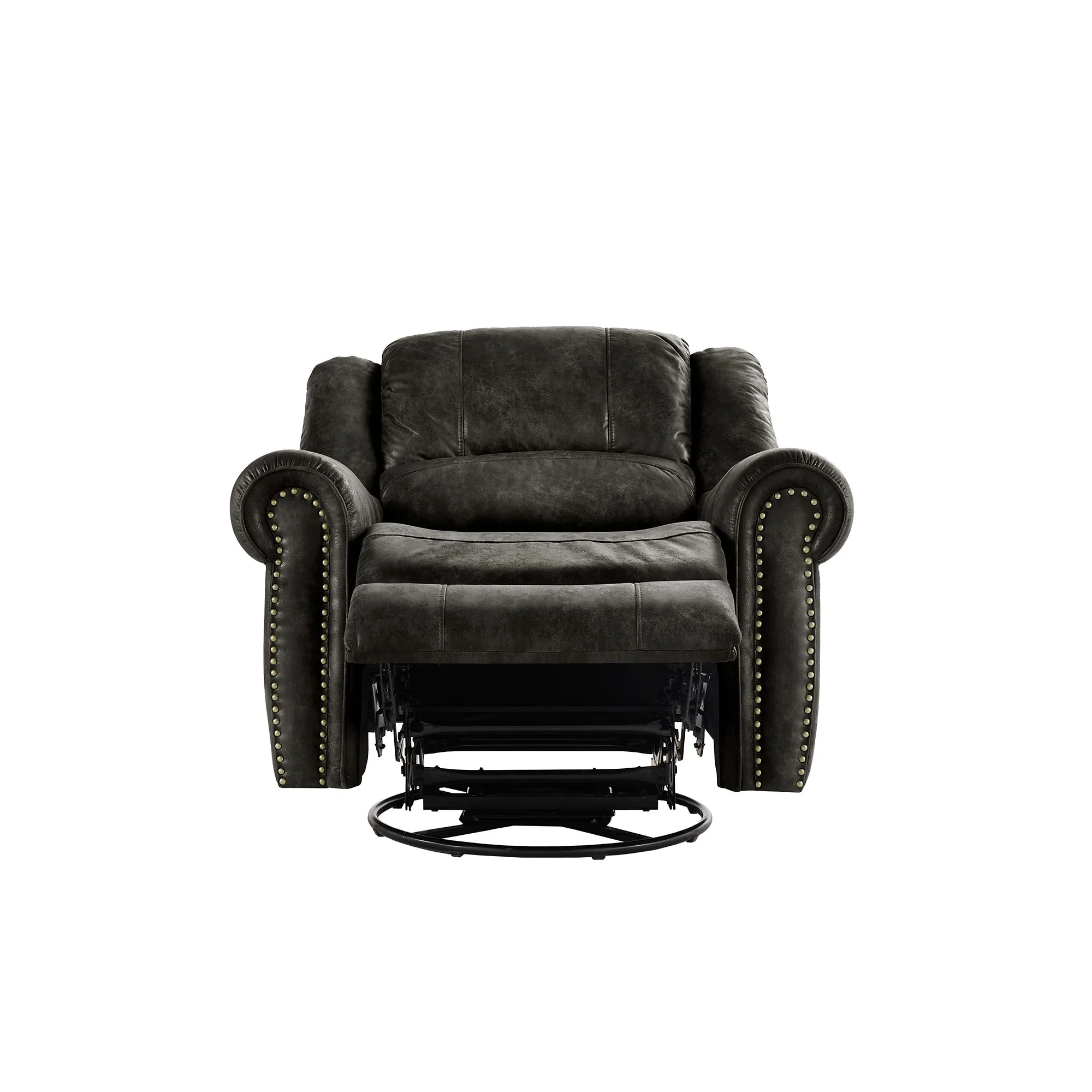 Monroe Polished Microfiber Nailhead Swivel Glider Recliner by iNSPIRE Q Classic