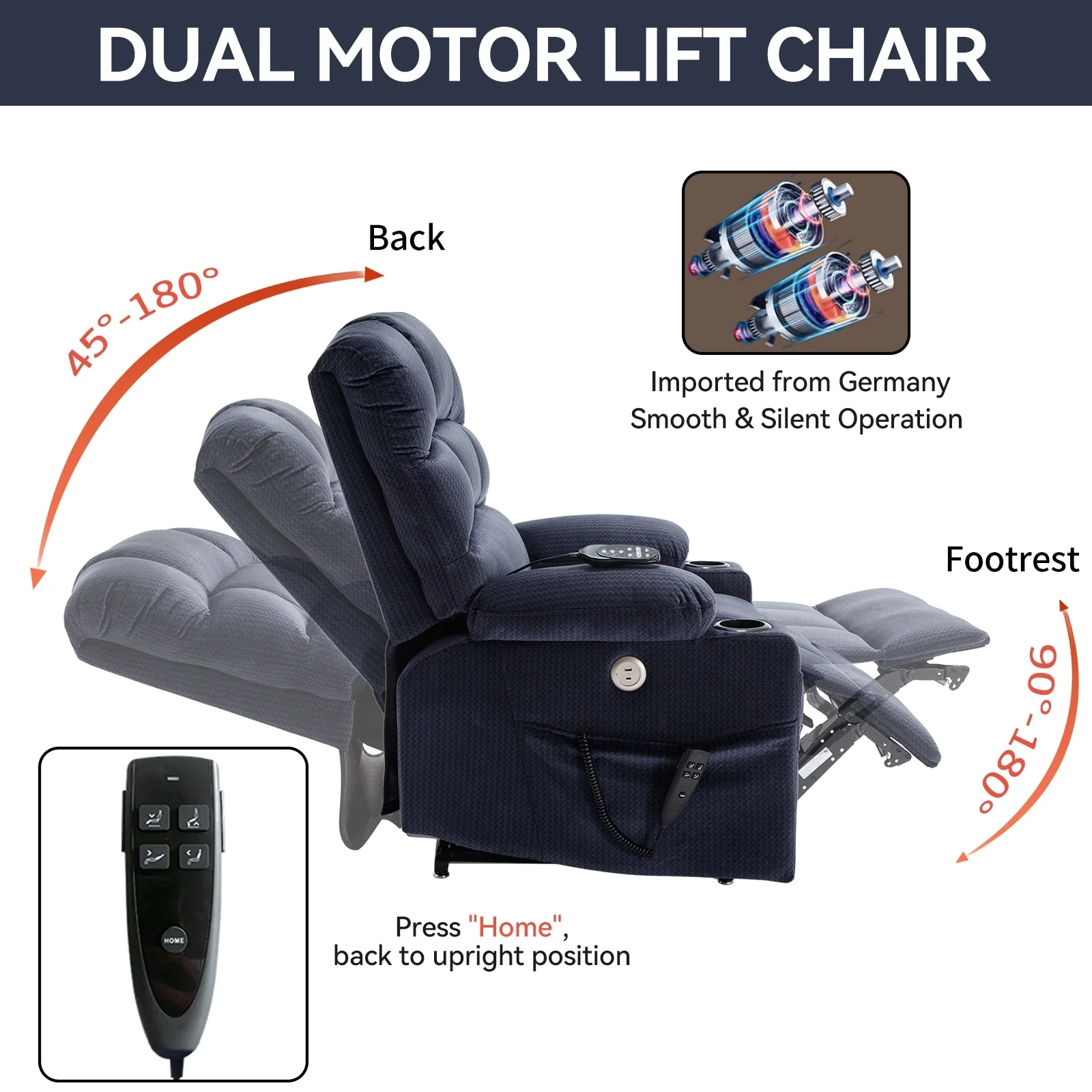 Chenille Power Lift Recliner with Massage, Heating & Cup Holders