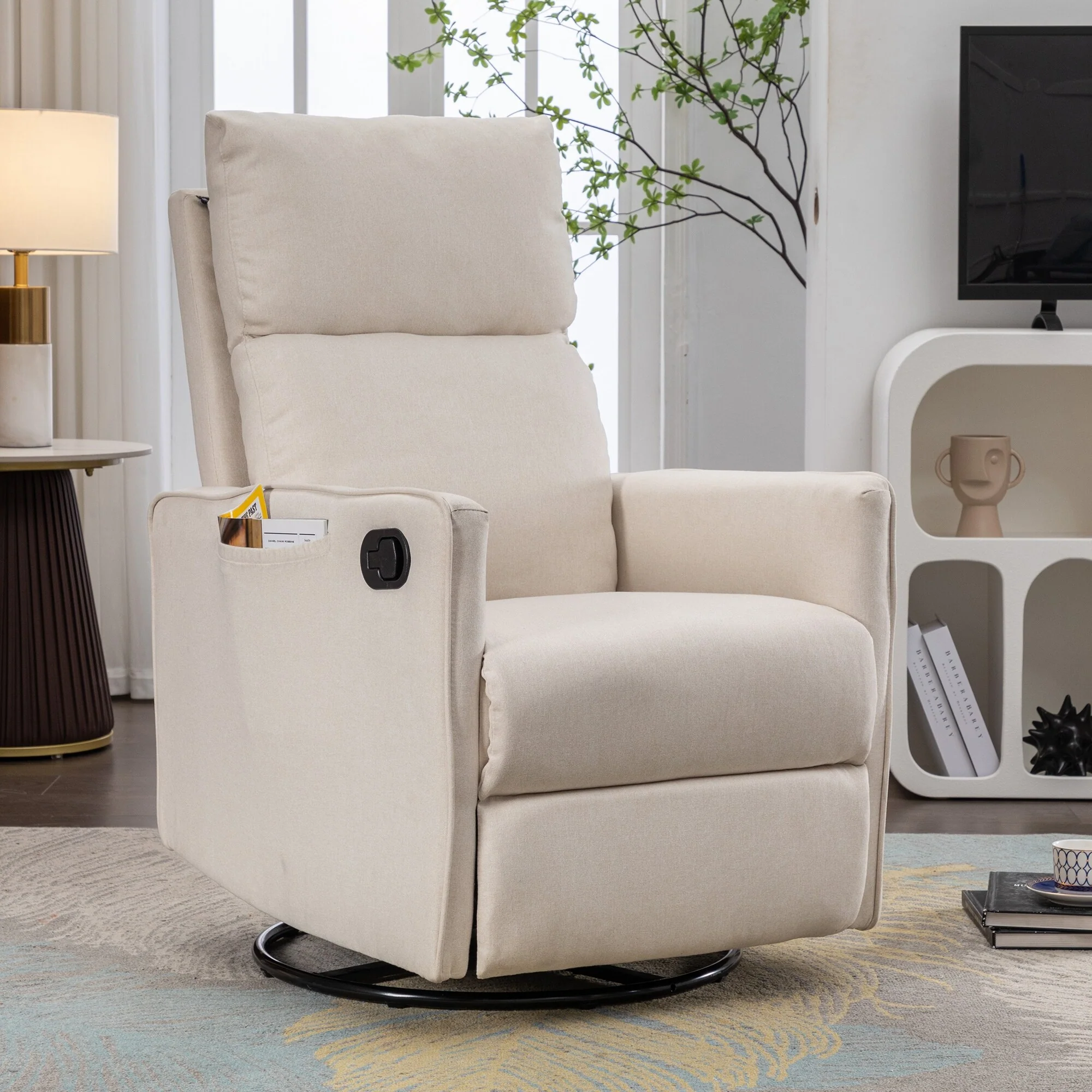 Manual Swivel Rocker Recliner Chair with Adjustable Back & Footrest