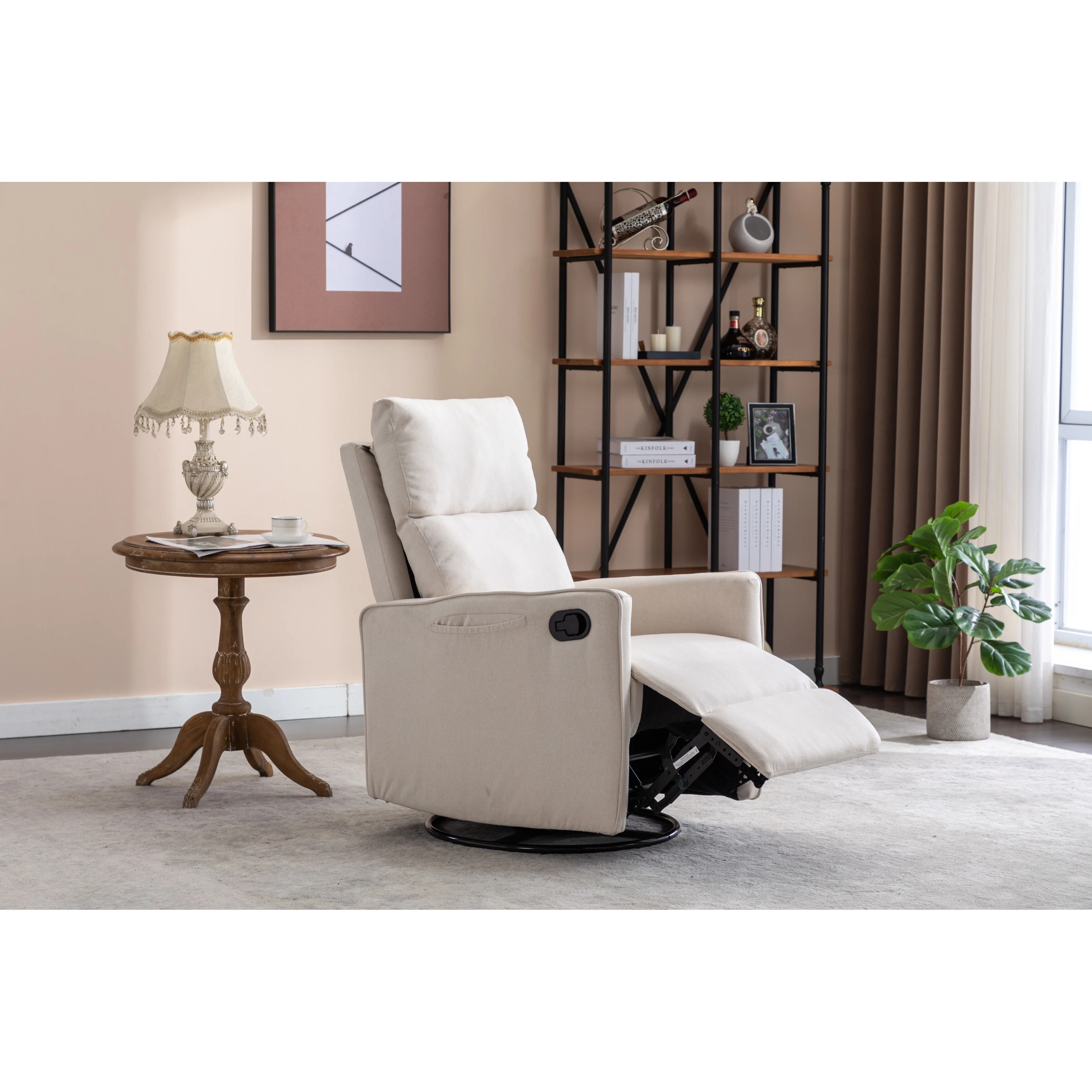 Manual Swivel Rocker Recliner Chair with Adjustable Backrest and Footrest