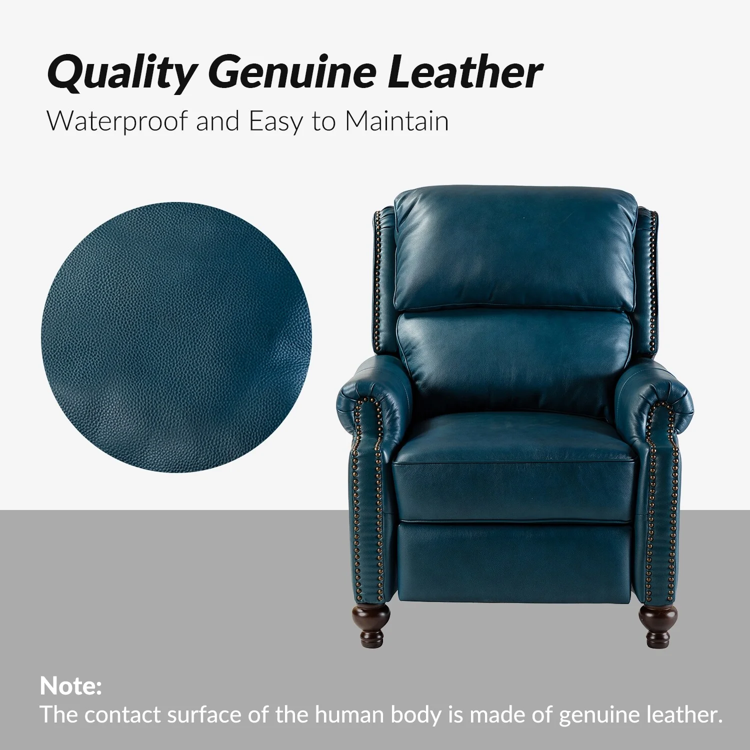 Gabriela Mid-Century Modern Genuine Leather Recliner with Tapered Block Feet by HULALA HOME