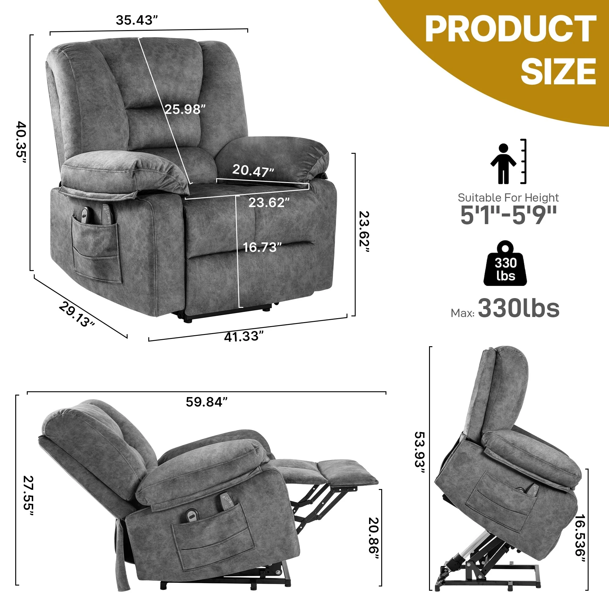 Power Lift Recliner Chair with Massage, Heating, and 330 lbs Weight Capacity