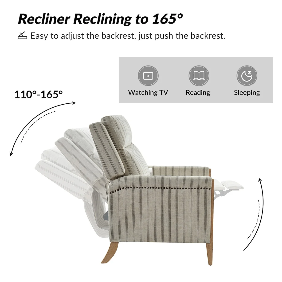 Suares Transitional Nailhead Manual Recliner with Solid Wood Legs Set of 2 by HULALA HOME