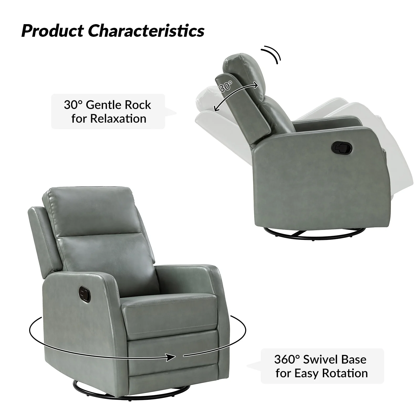 Esteban Modern Faux Leather Manual Rocking Swivel Recliner with Wingback Set of 2