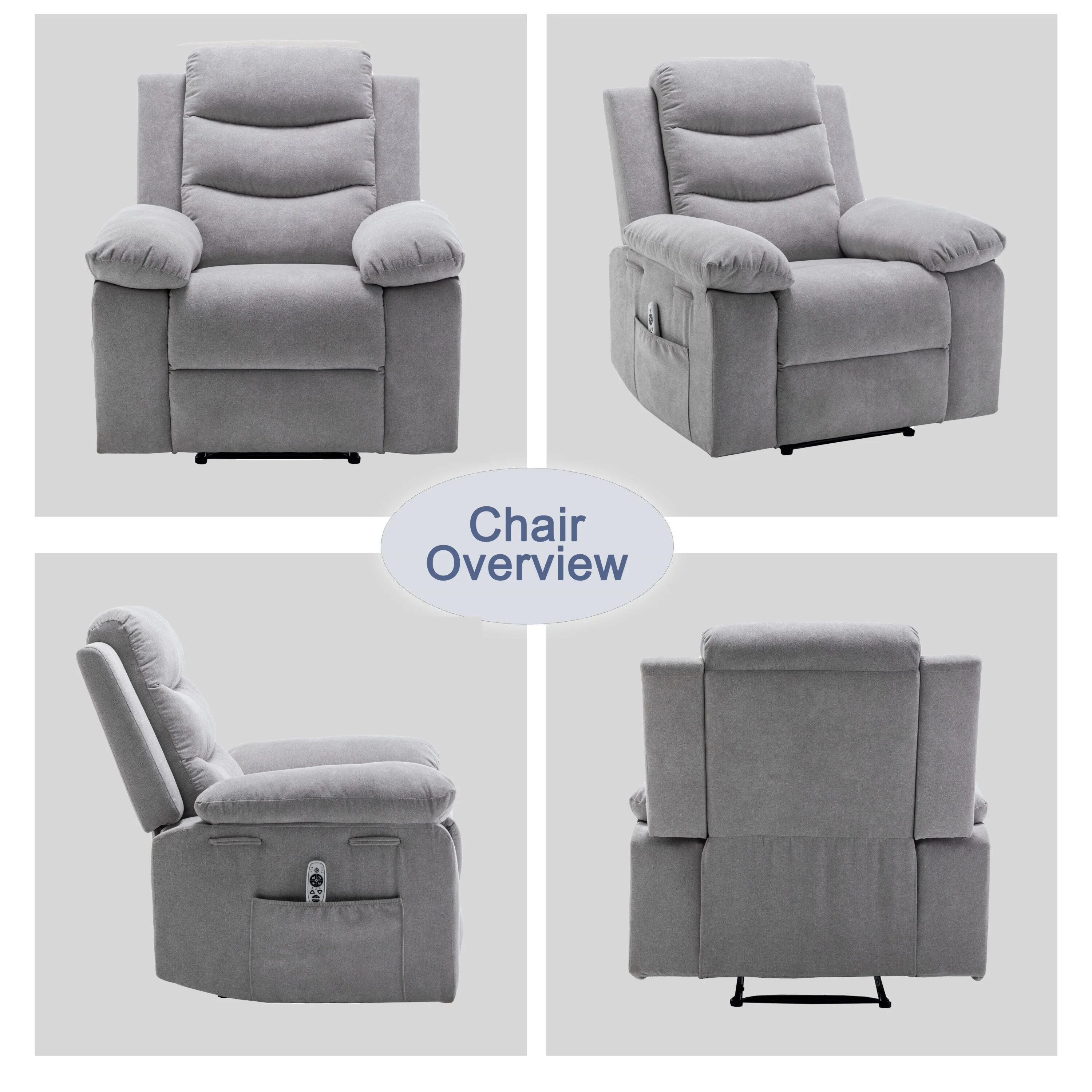 Velvet Adjustable Massage Function Power Recliner Chair with Heating System