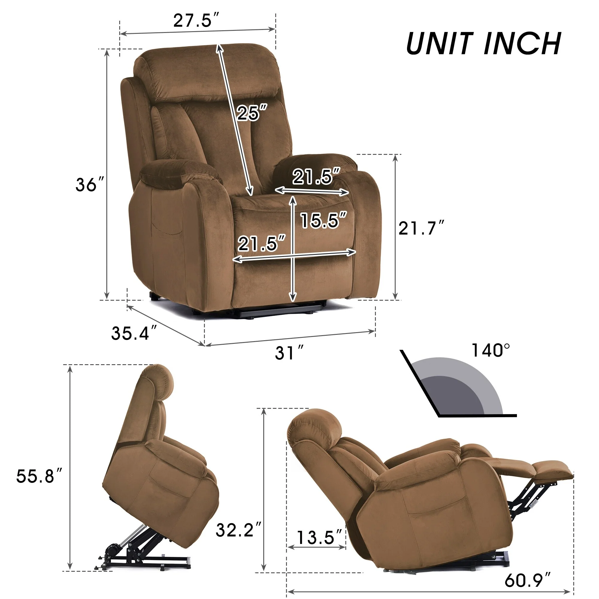Wide Recliner Chair (330?lbs) with Remote & 180�� Recline
