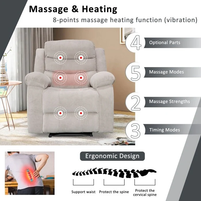 Soft Recliner Chair with Massage and Heat Function