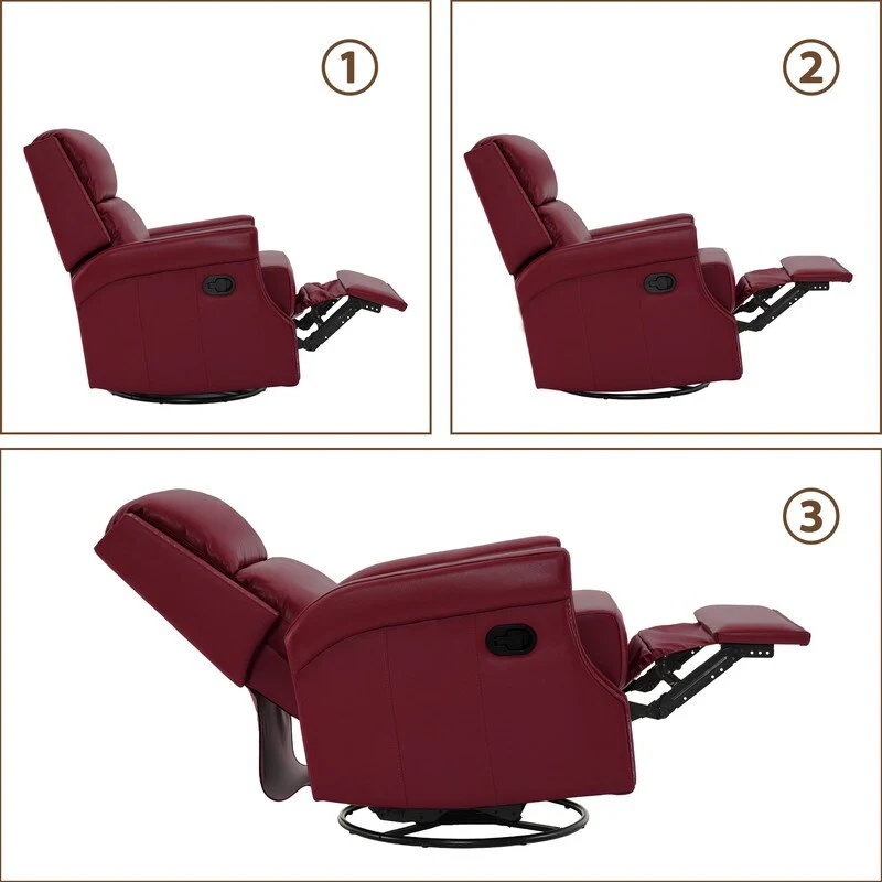 Genuine Leather Manual Rocking Recliner with 360-degree Metal Swivel Base