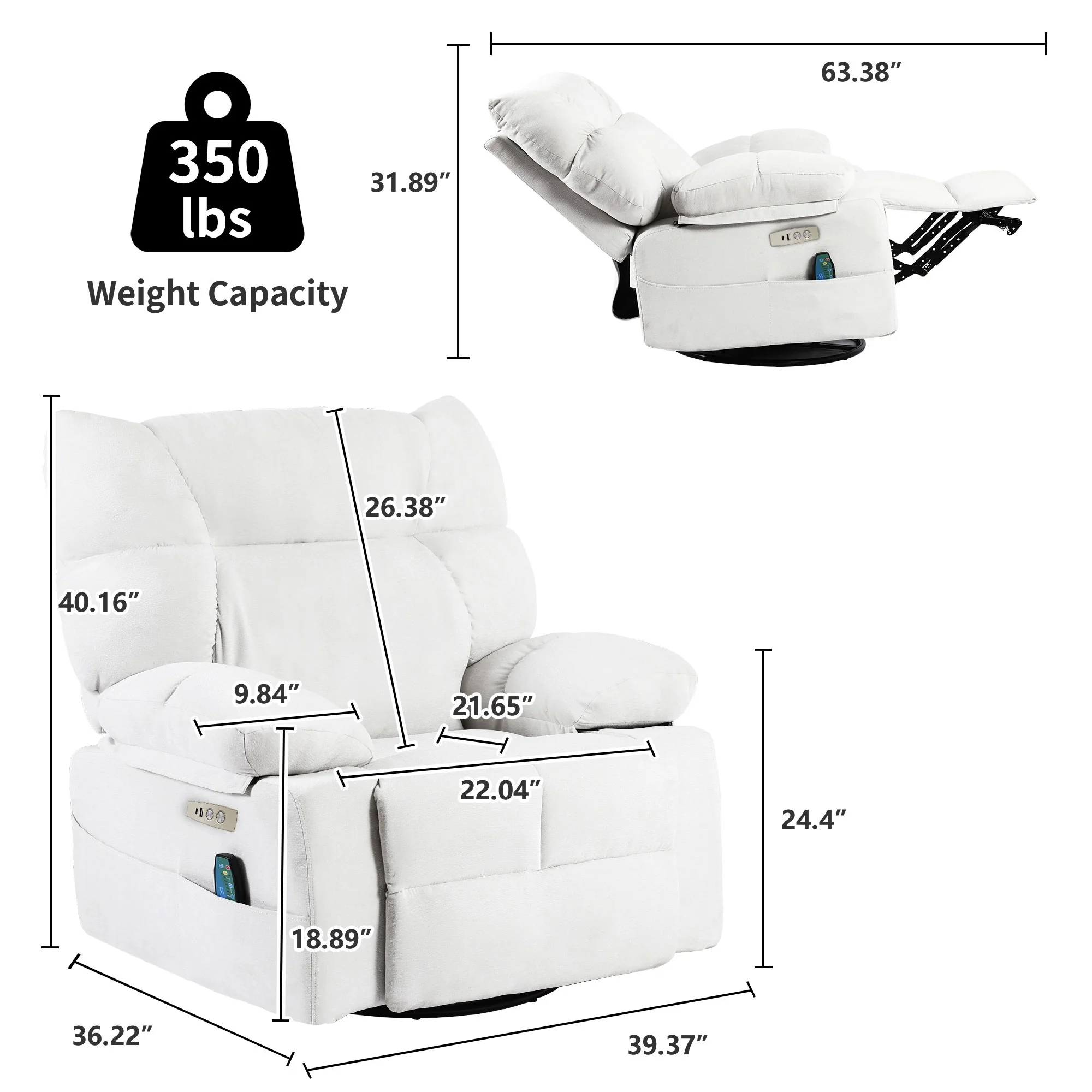 XINMICS Swivel Recliner Chair, Glider Rocking Power Recliner with Massage and Heated