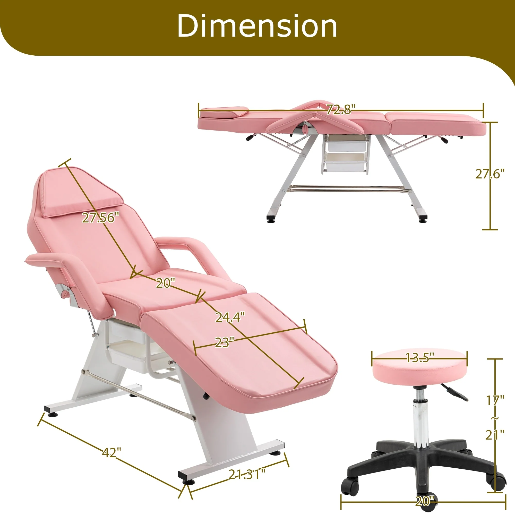 Professional Massage Spa Salon Bed Chair, Folding Lash Bed with Hydraulic Stool Adjustable Facial Chair Bed