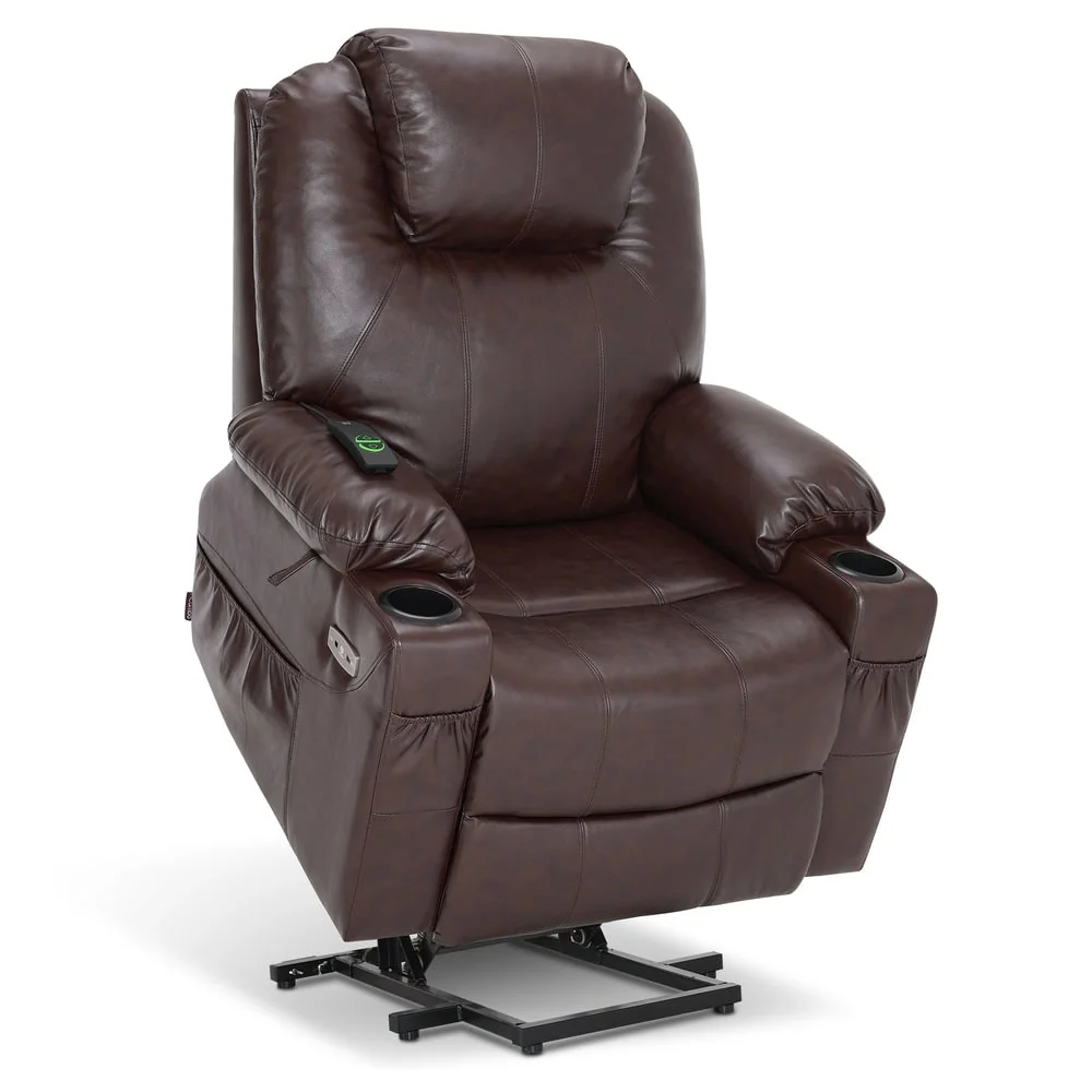 MCombo Large Power Lift Recliner Leather Chair with Massage, Heat, Cup Holders,Extended Footrest, Leather 7516