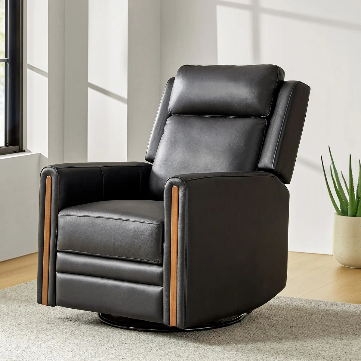 Jaime Modern Genuine Leather Rocking Swivel Power Recliner with Adjustable Headrest and Footrest by HULALA HOME