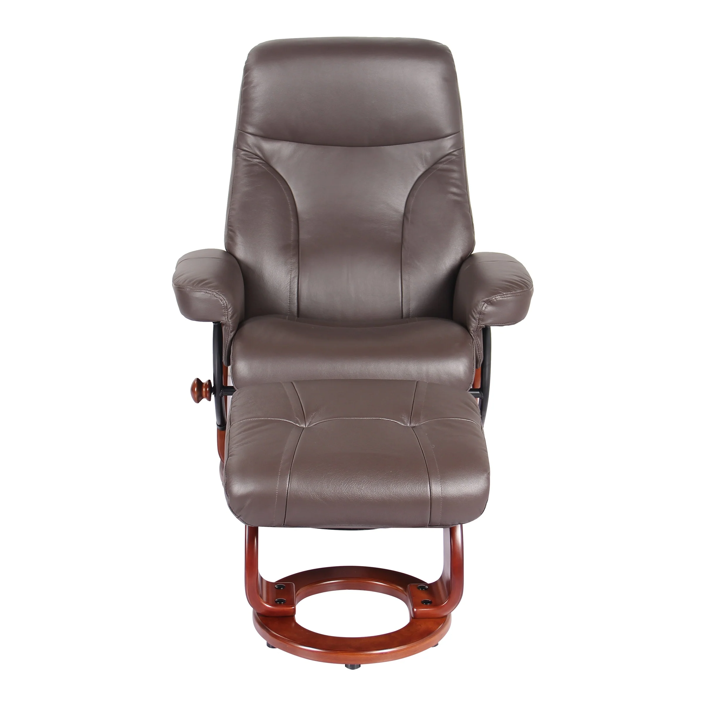 Almond Genuine Leather Recliner and Ottoman
