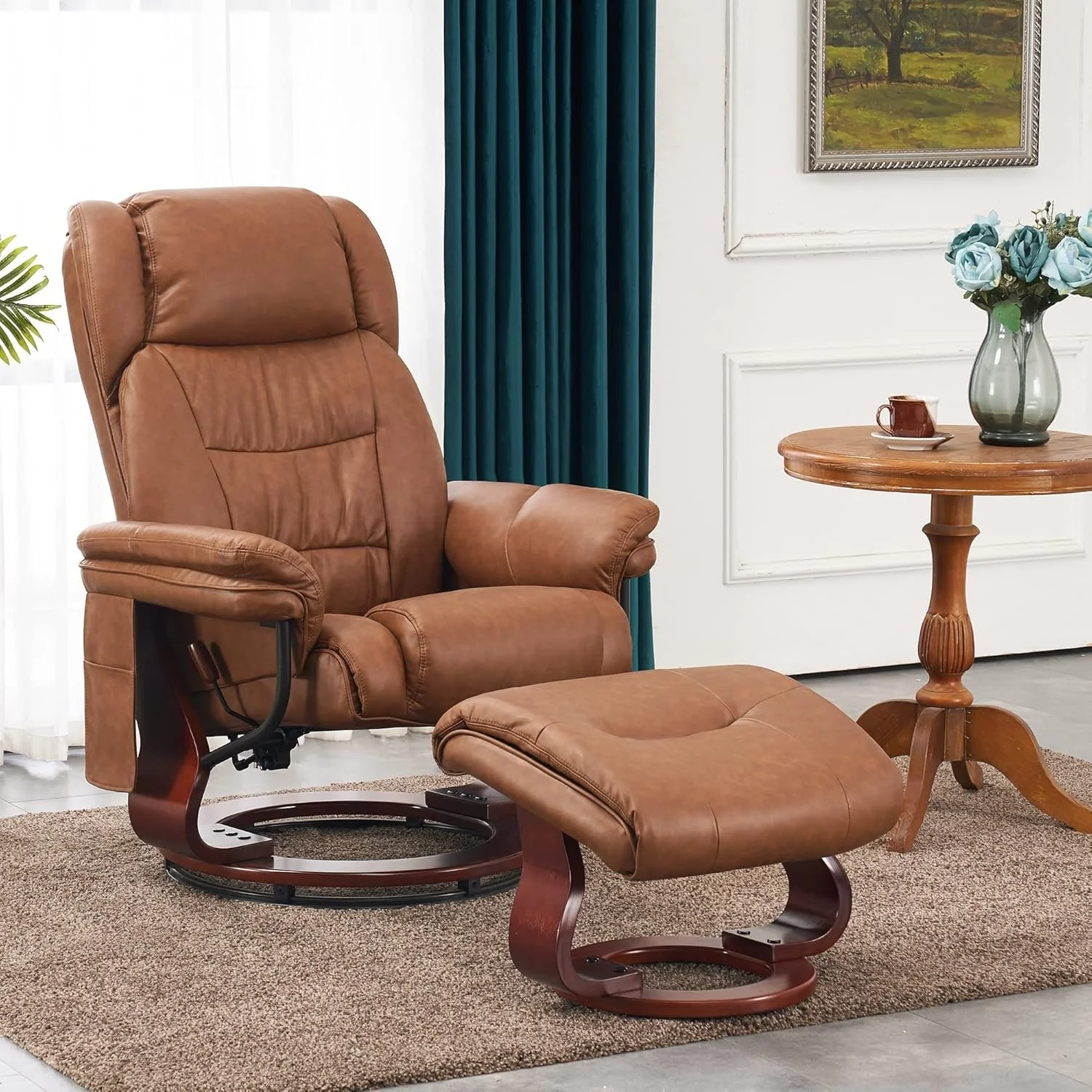 MCombo Swivel Recliners with Ottoman, Vibration Massage TV Chairs with Side Pocket