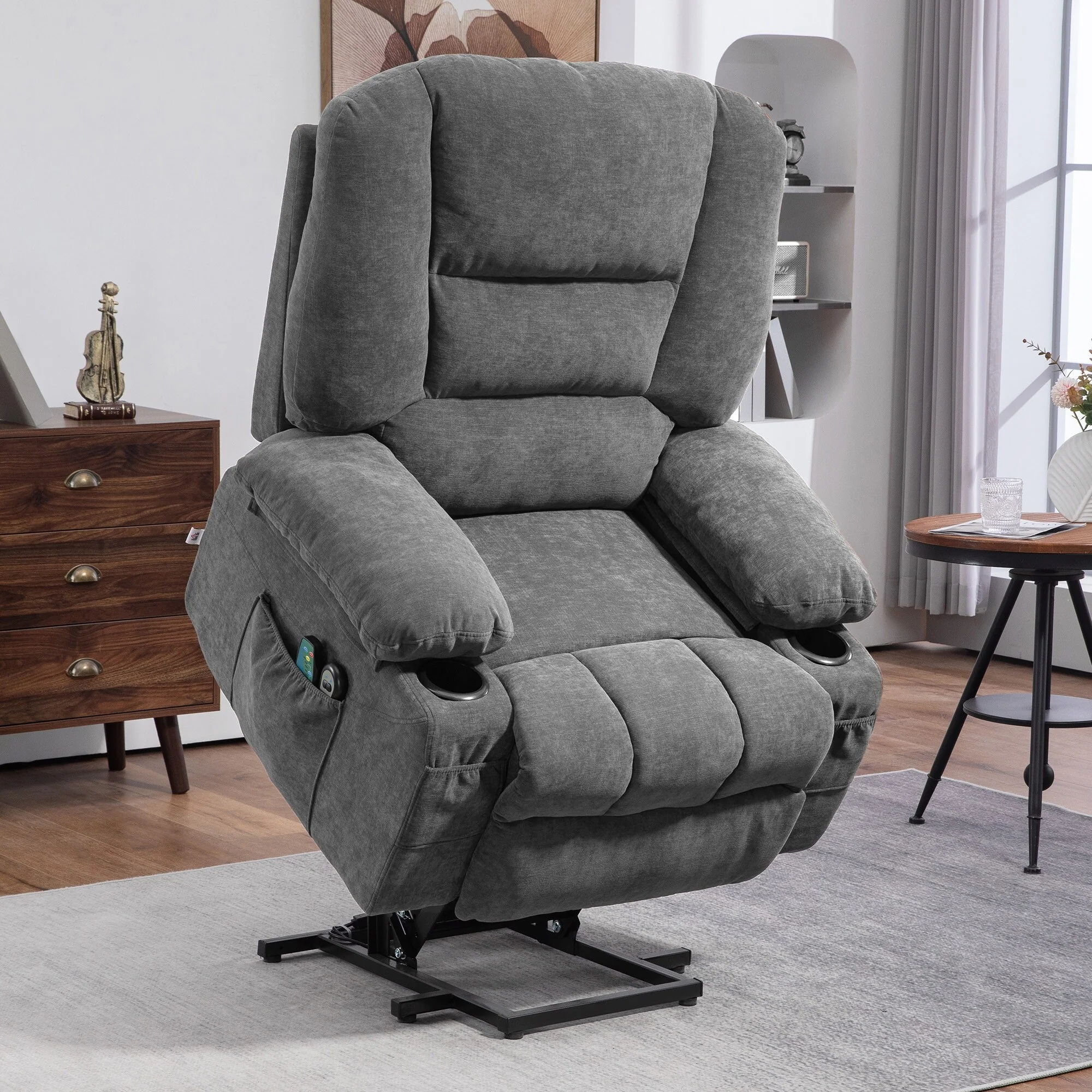 Brown Power Lift Recliner with Quick Assembly & Heat Massage