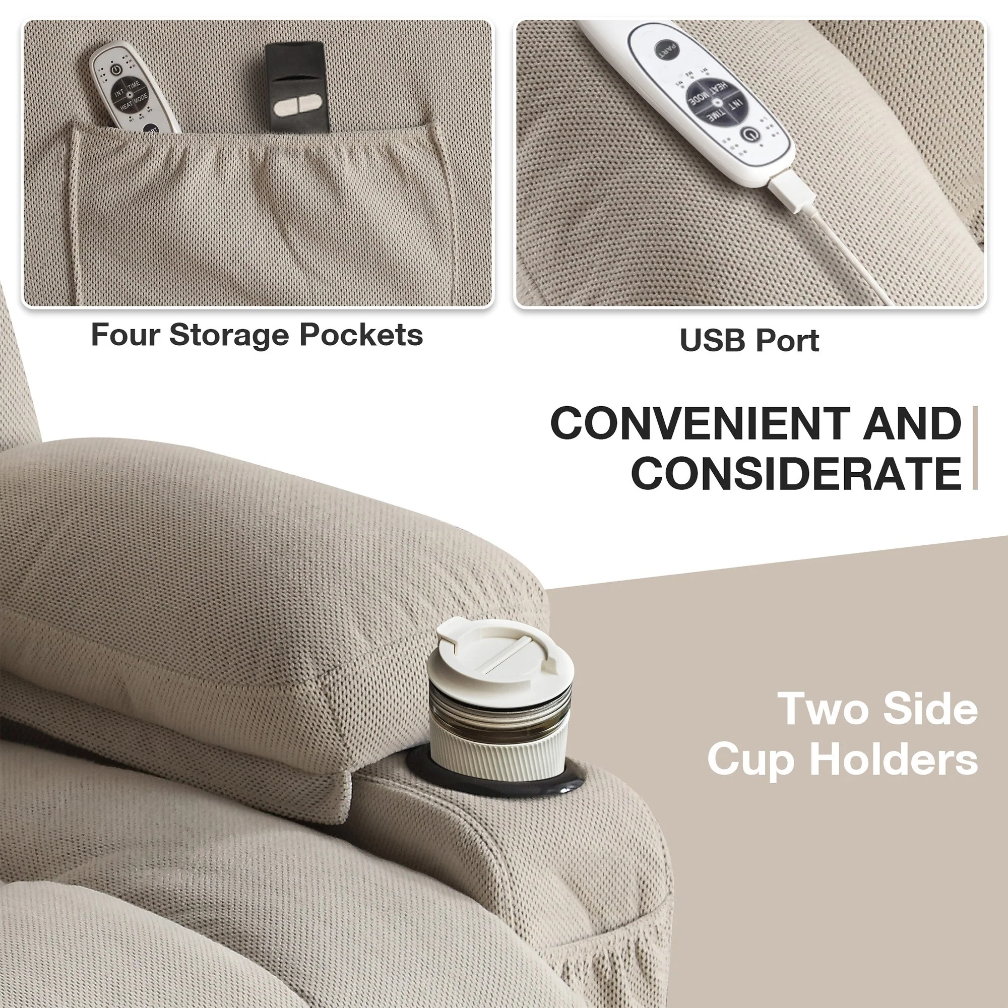 Electric Recliner Chair with Massage, Heat, USB & Cup Holders