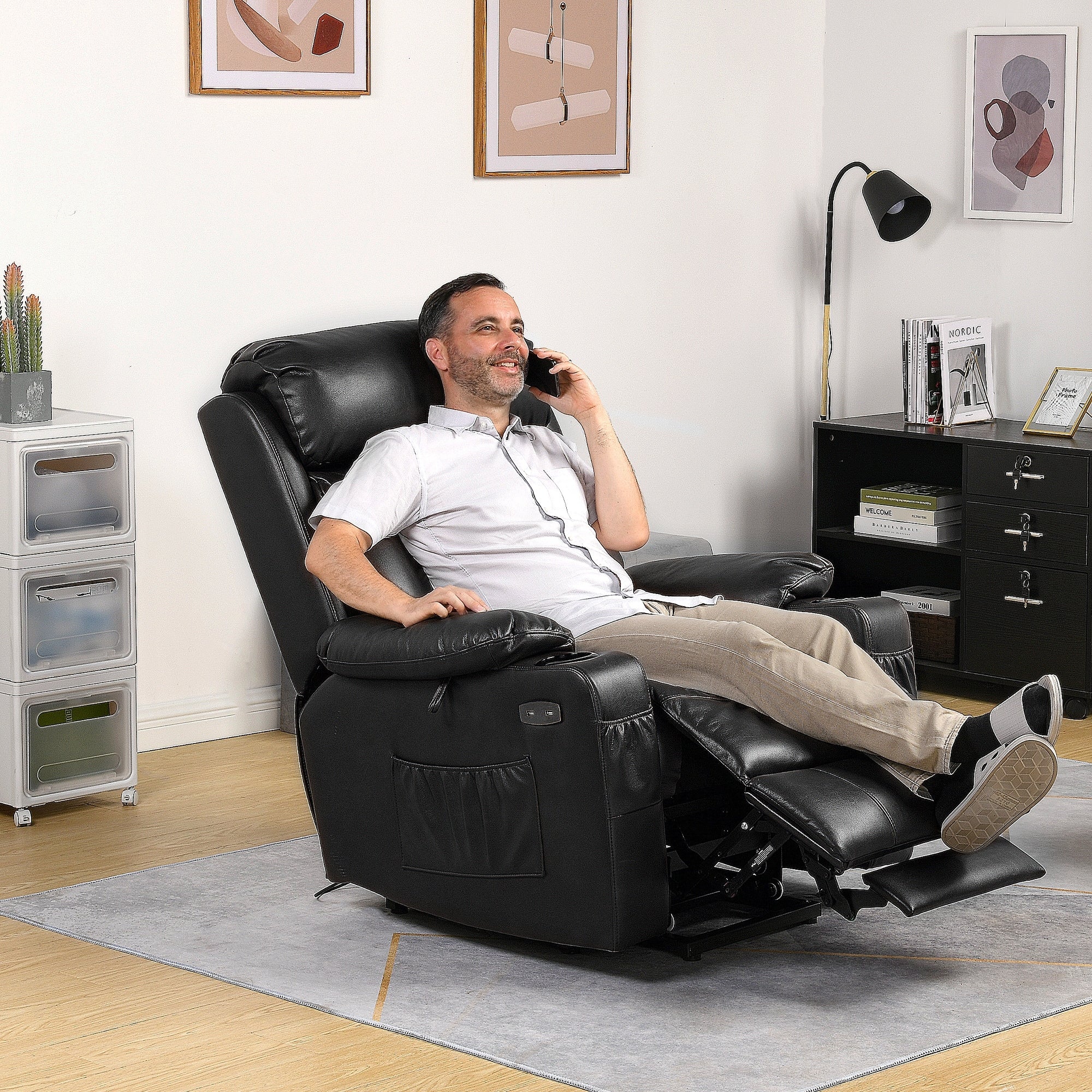 Modern Reclining Chair Faux Leather Massage