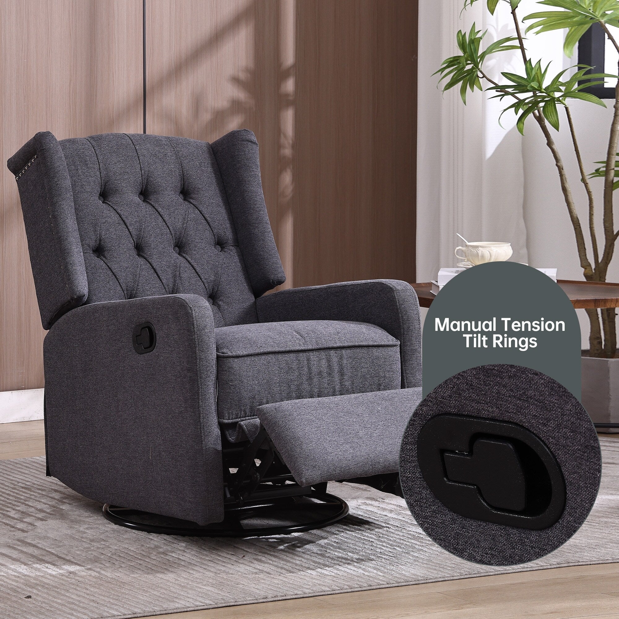 Swivel Recliner Lounge Chair with Footrest, Glider Motion & Ergonomic Design