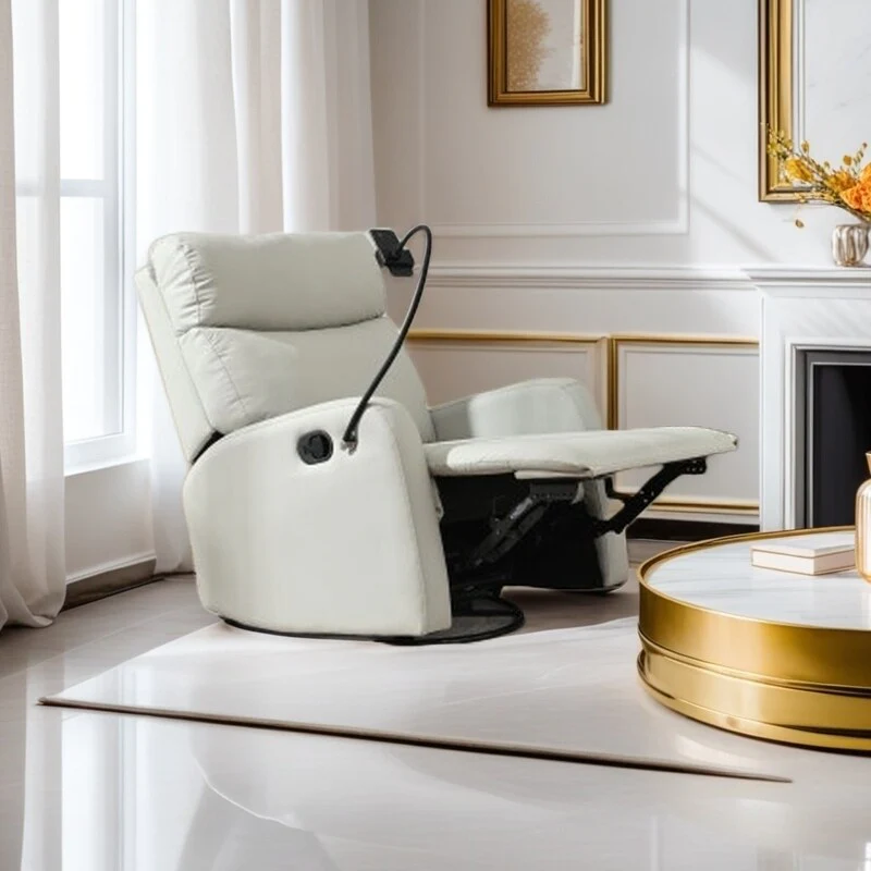 360�� Swivel Reclining Glider Chair with Footrest, Phone Holder, and Adjustable Positions for Home Theater & Living Room