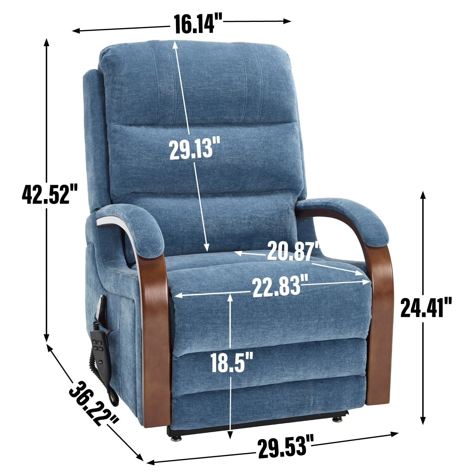 Chenille Power Lift Recliner with Massage & Wood Armrests