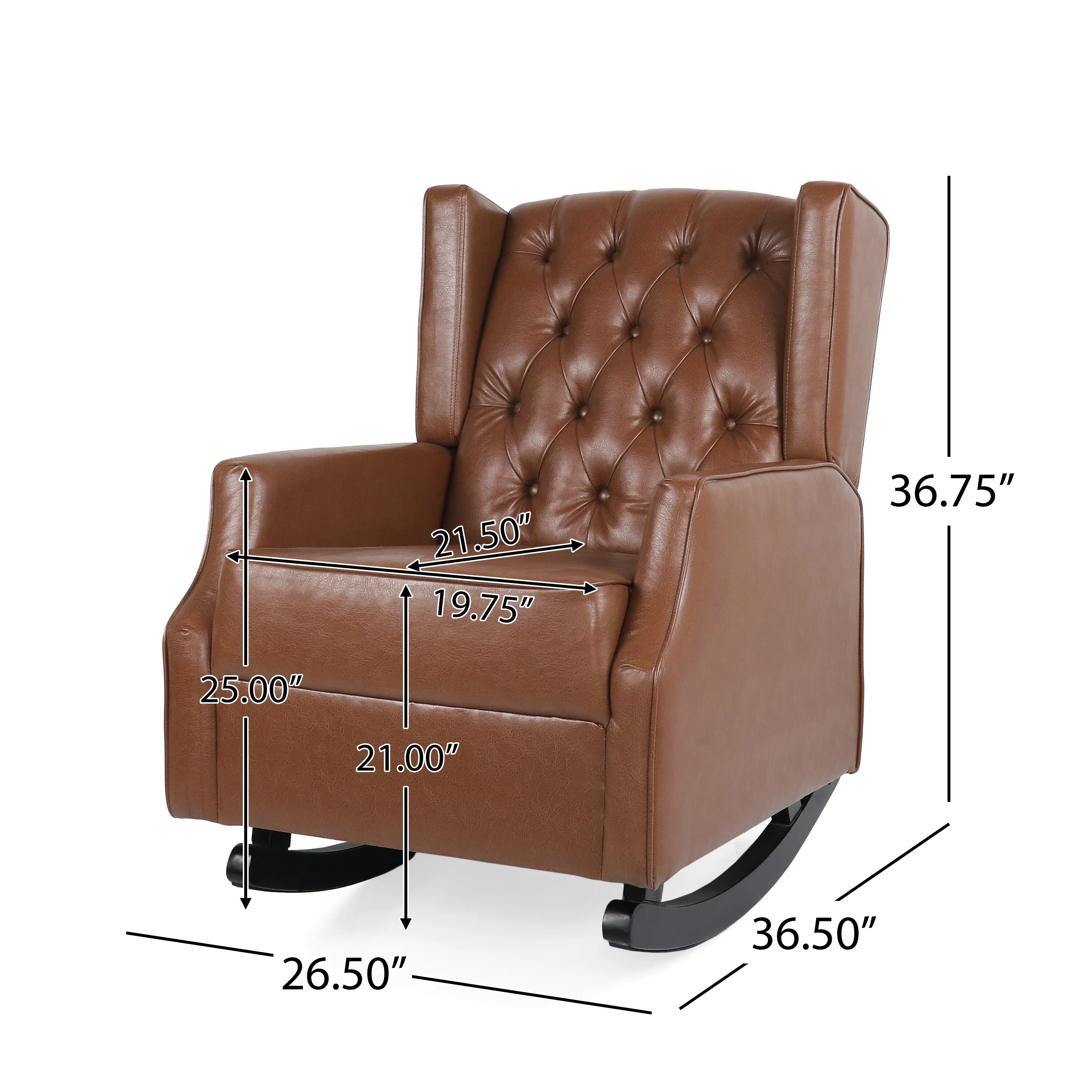 Roomfitters Faux Leather Rocking Chair with Button Tufting and Wingback Design, Upholstered Accent Nursery Chair